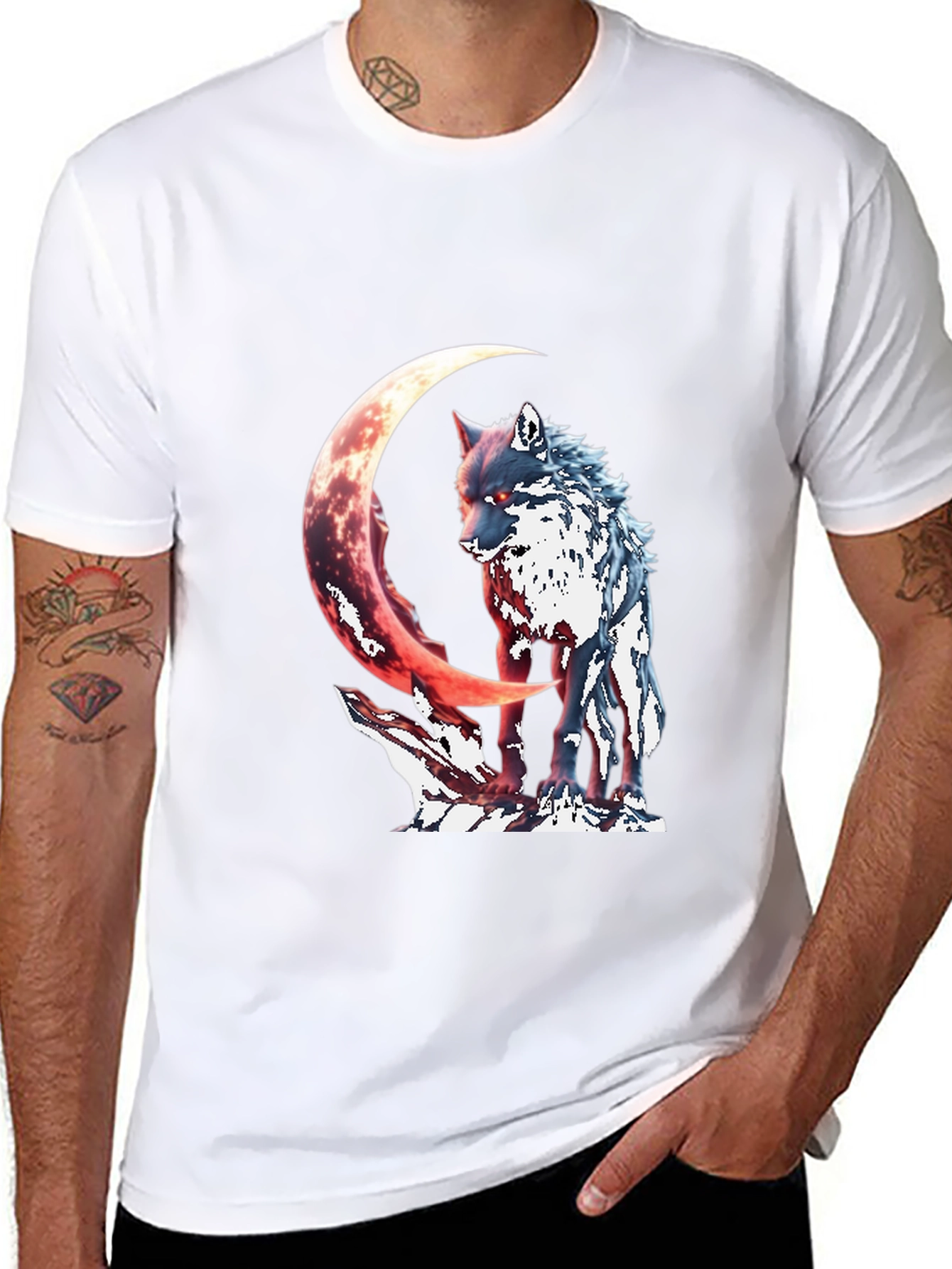 Wolf & Crescent Moon Graphic T-Shirt