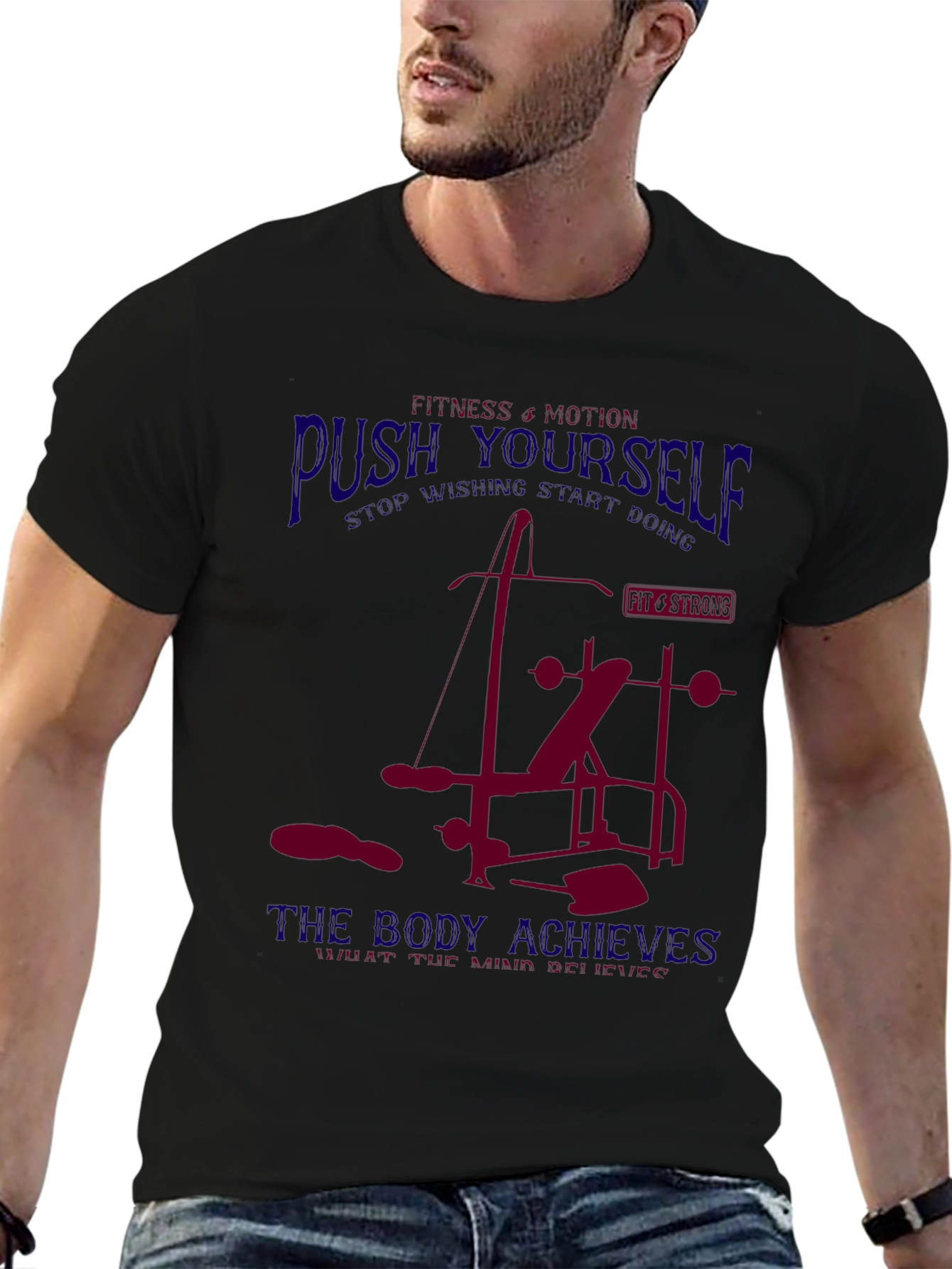 Fitness Motivation T-Shirt - Push Yourself Bodybuilding Gym Tee