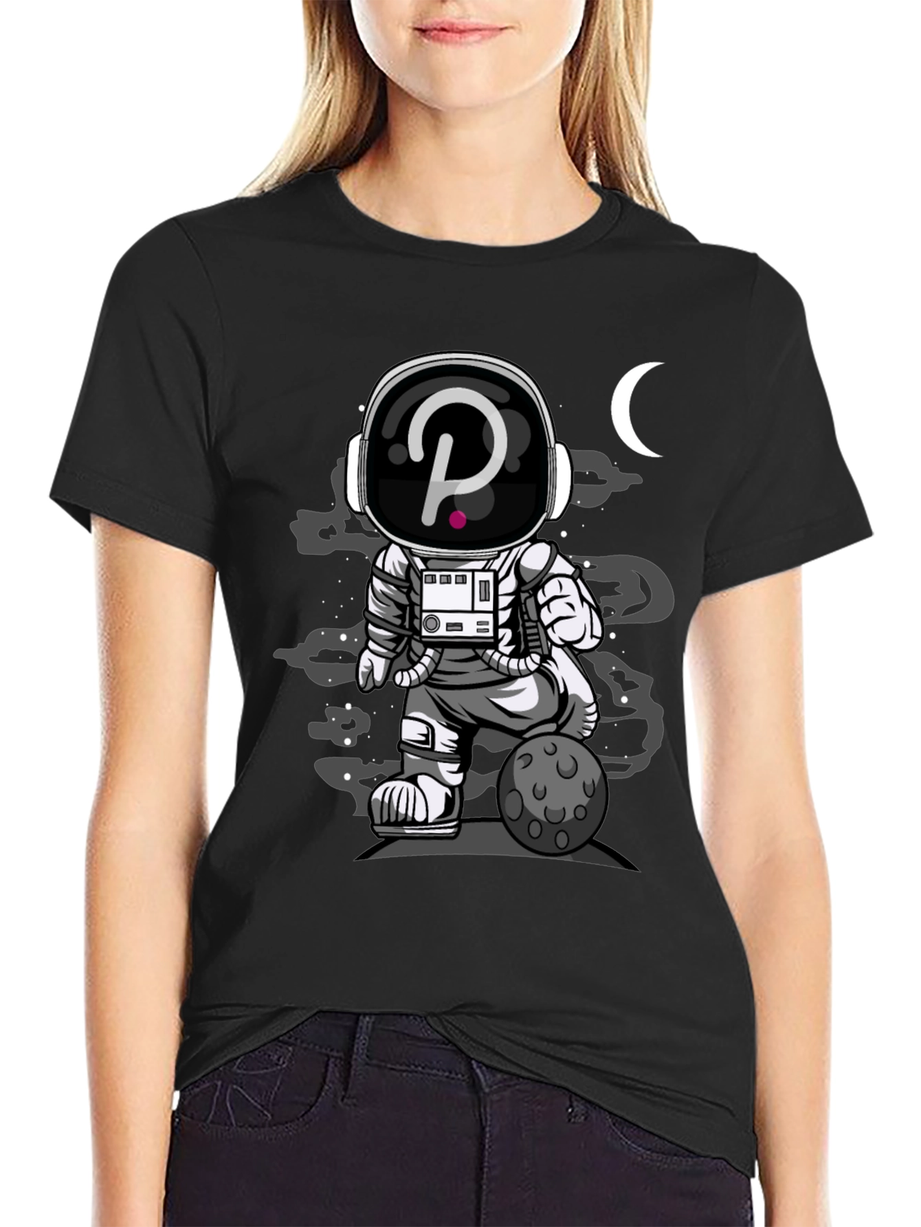 Astronaut Crypto T-Shirt - Black Cotton Graphic Tee