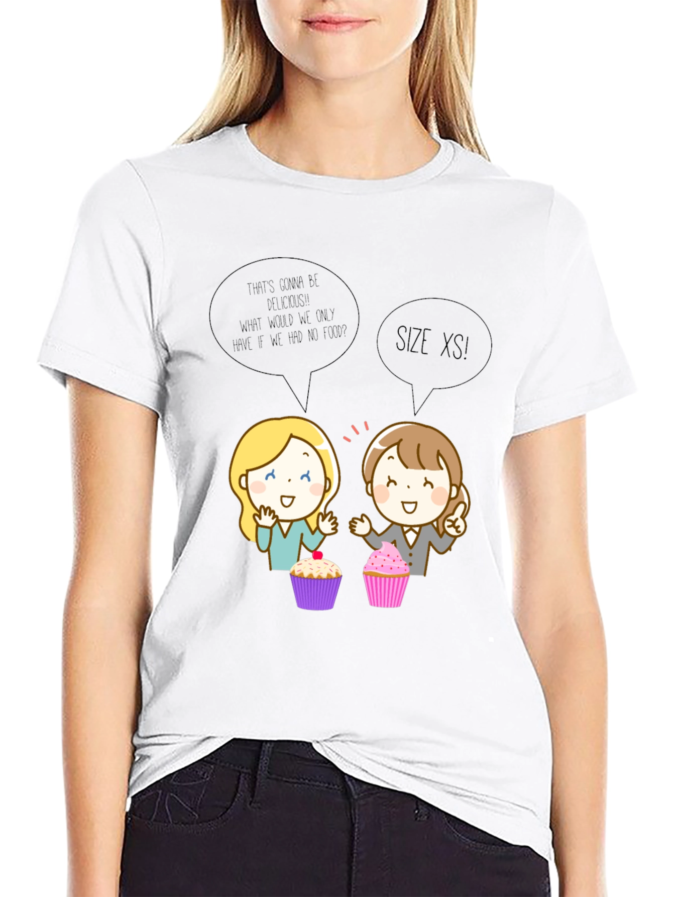 Funny Cartoon Cupcake T-Shirt - Size XS