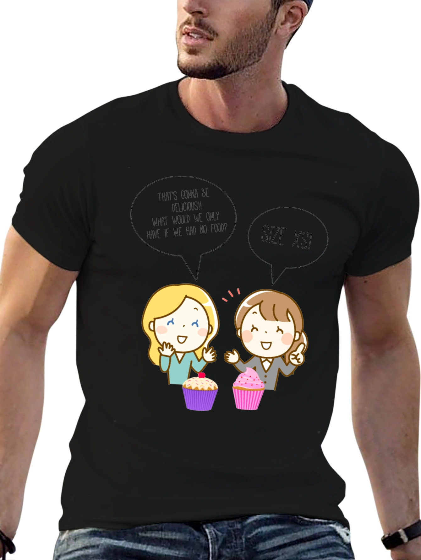 Funny Cartoon Cupcake T-Shirt - Size XS