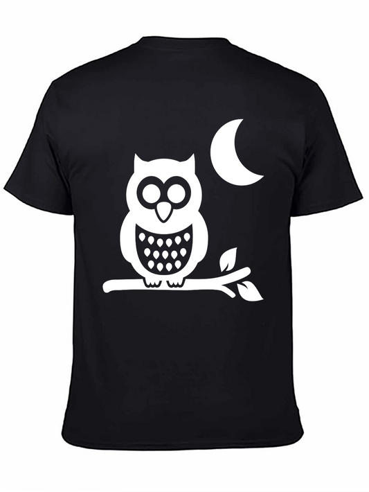 Owl & Moon Graphic Tee - Black Cotton Casual Shirt