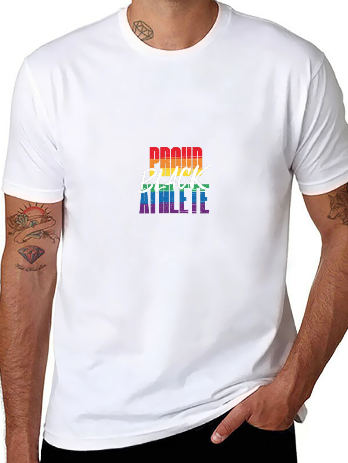 Proud Black Athlete Pride Rainbow Graphic T-Shirt