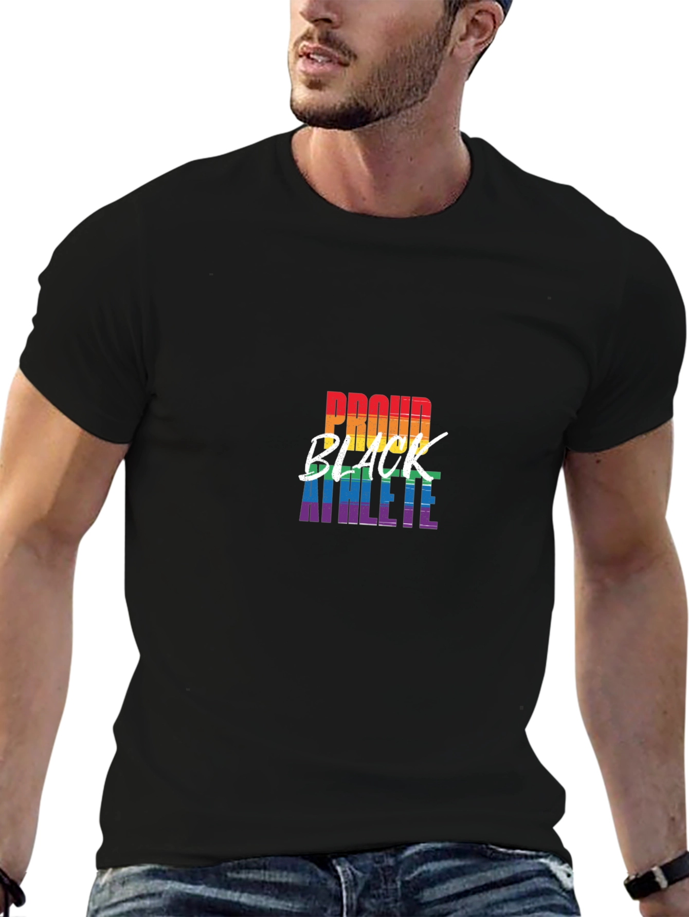 Proud Black Athlete Pride Rainbow Graphic T-Shirt