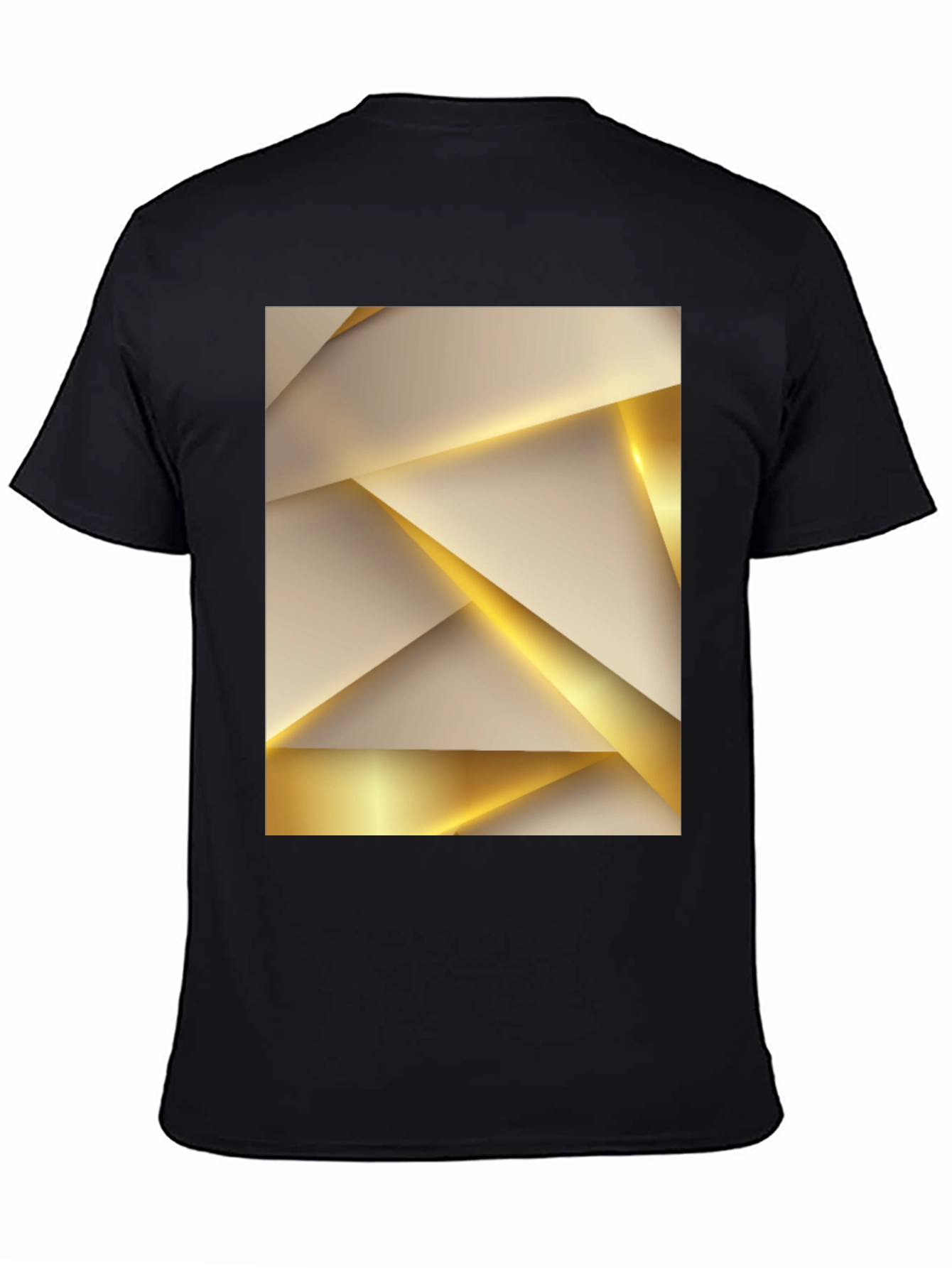 Geometric Gold & Beige Print Black Tee