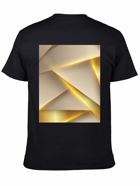 Geometric Gold & Beige Print Black Tee