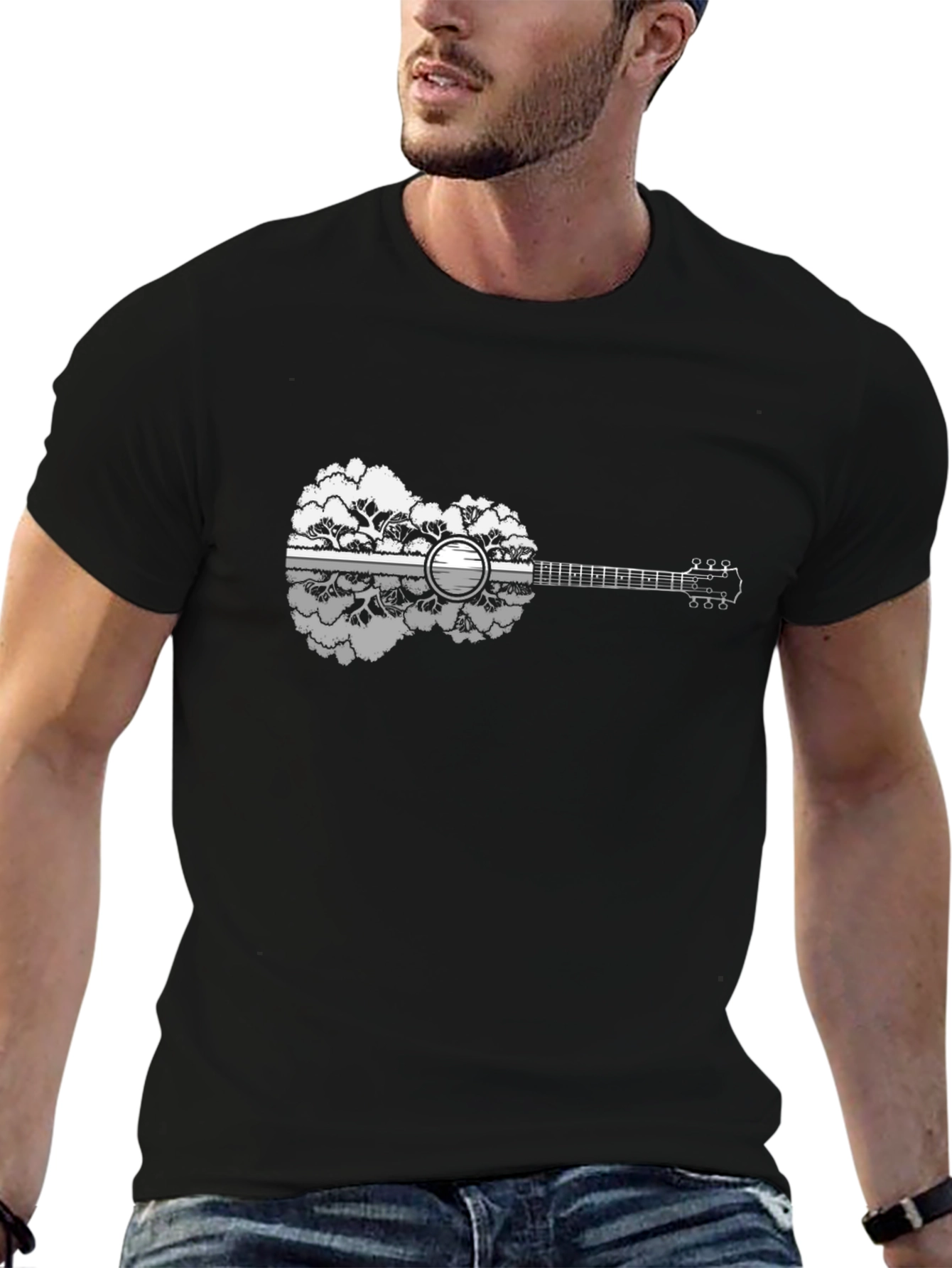 Nature Guitar Graphic T-Shirt - Black