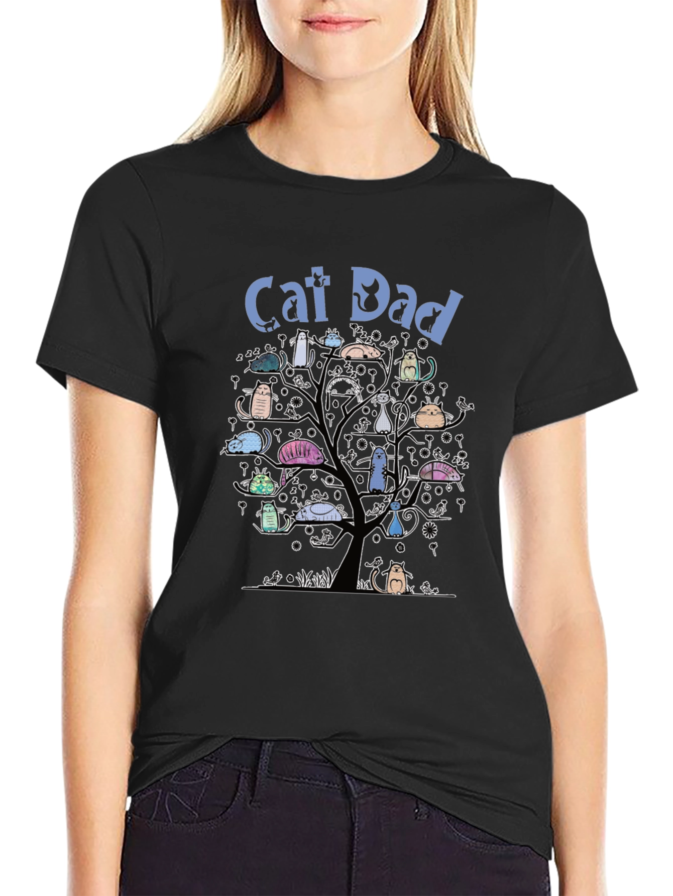 Cat Dad T-Shirt - Cute Cat Tree Design