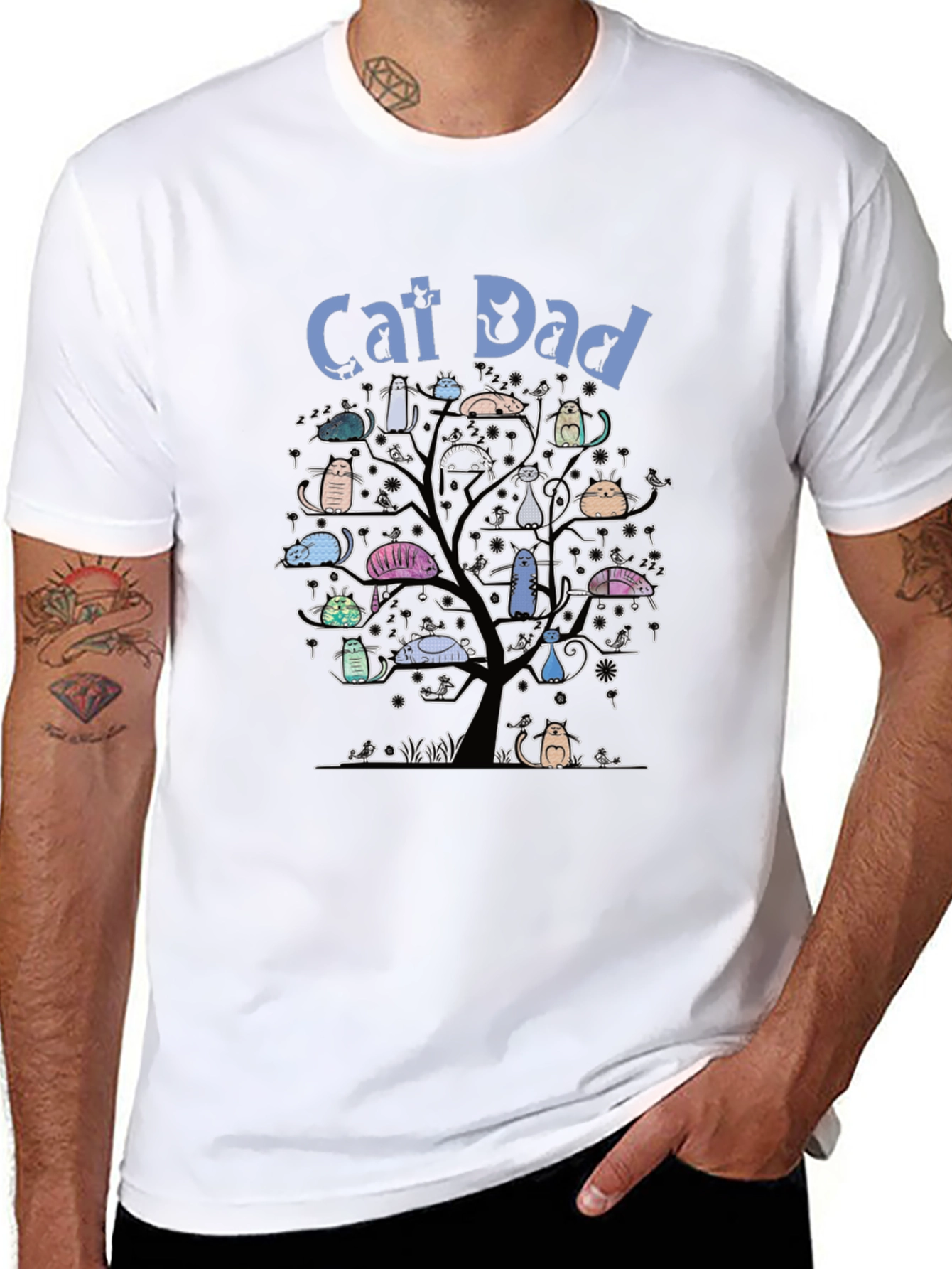Cat Dad T-Shirt - Cute Cat Tree Design