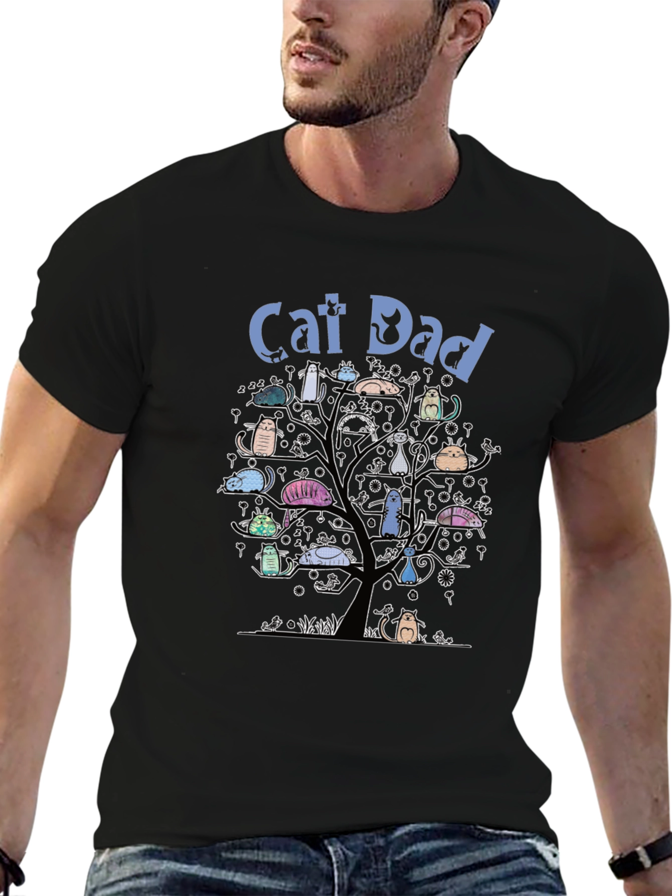 Cat Dad T-Shirt - Cute Cat Tree Design