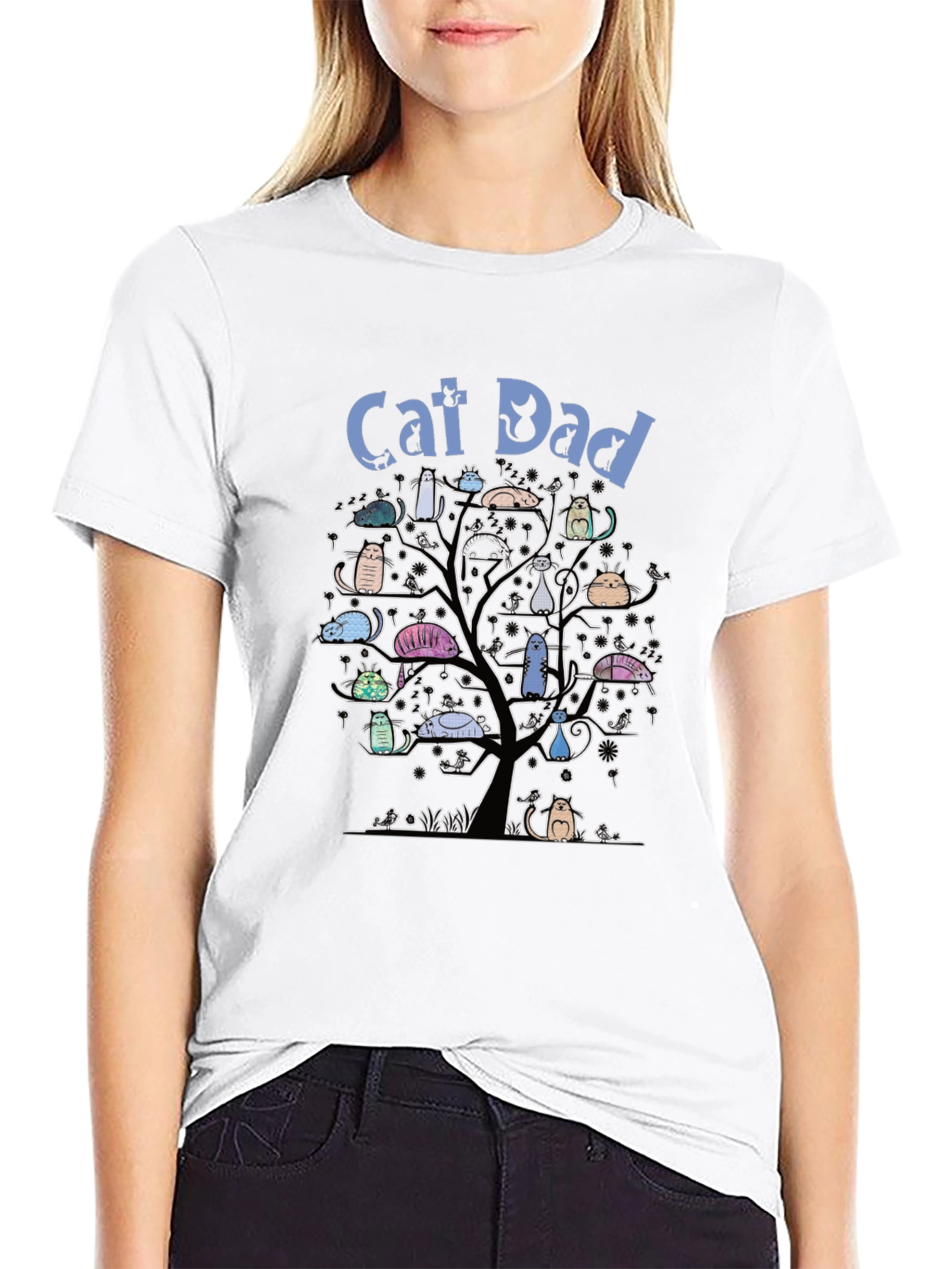 Cat Dad T-Shirt - Cute Cat Tree Design
