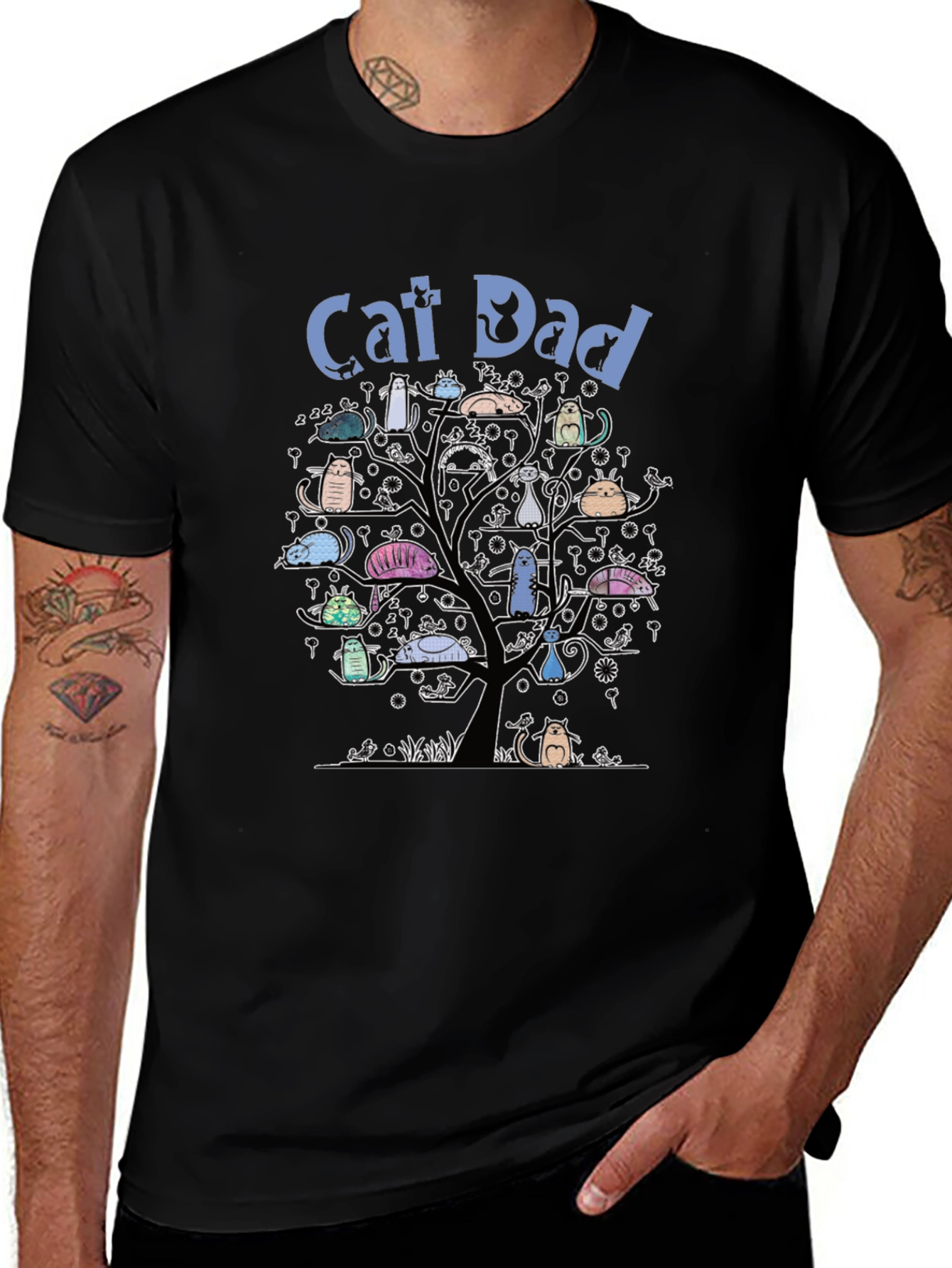 Cat Dad T-Shirt - Cute Cat Tree Design