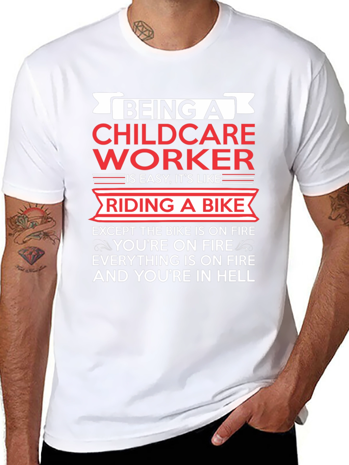 Childcare Worker T-Shirt: Riding a Bike in Hell