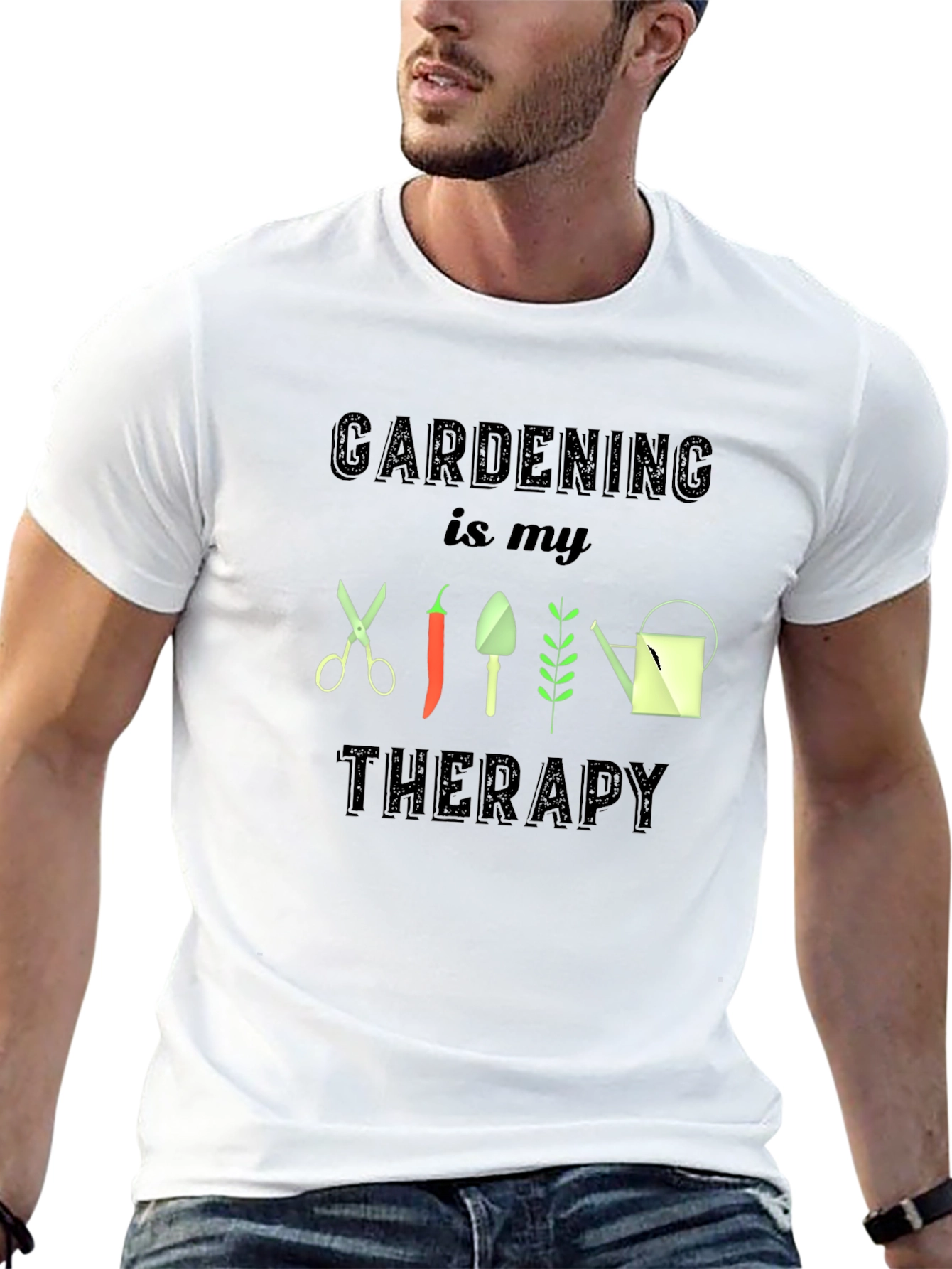 Gardening Is My Therapy Black T-Shirt