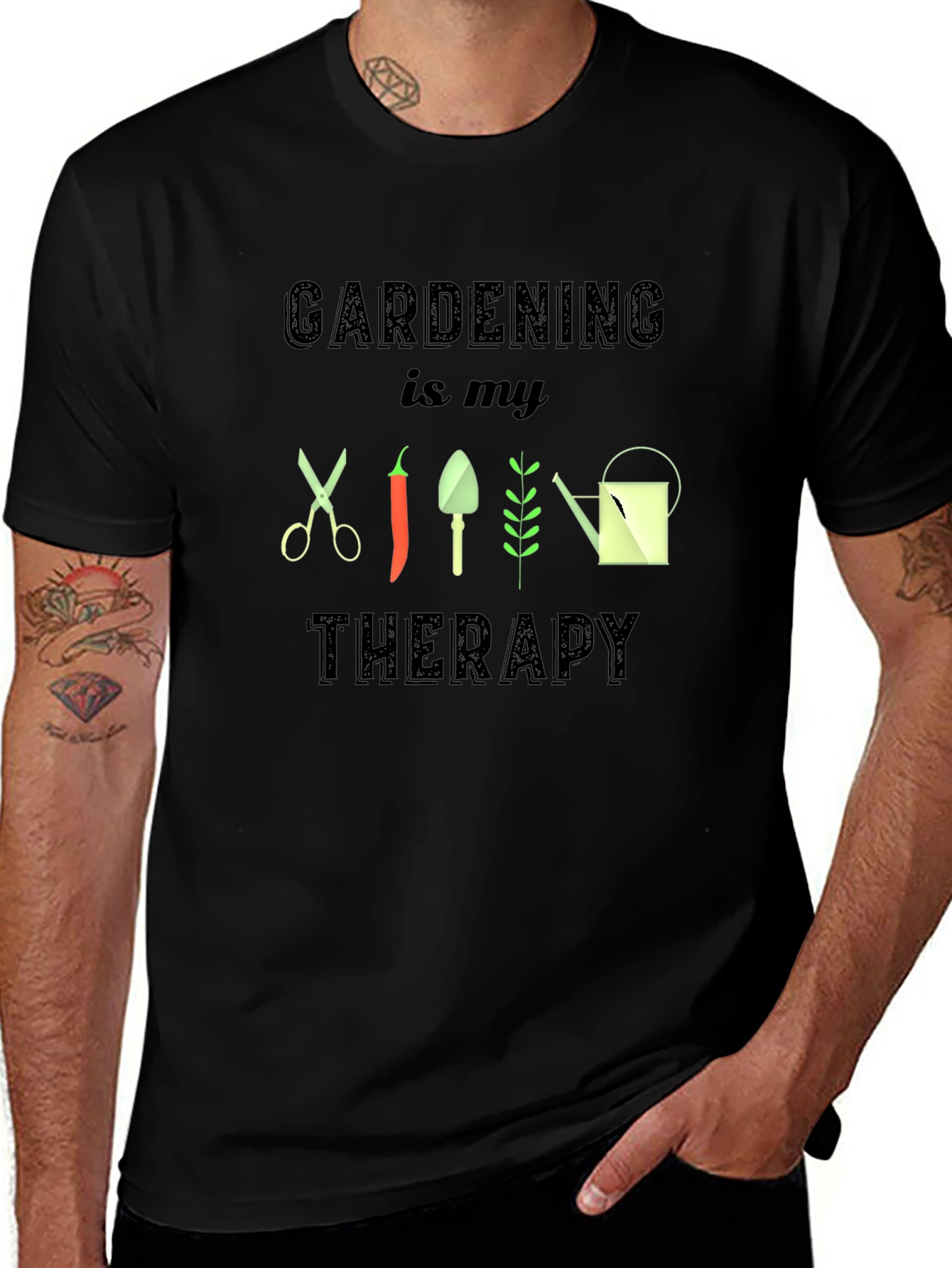 Gardening Is My Therapy Black T-Shirt