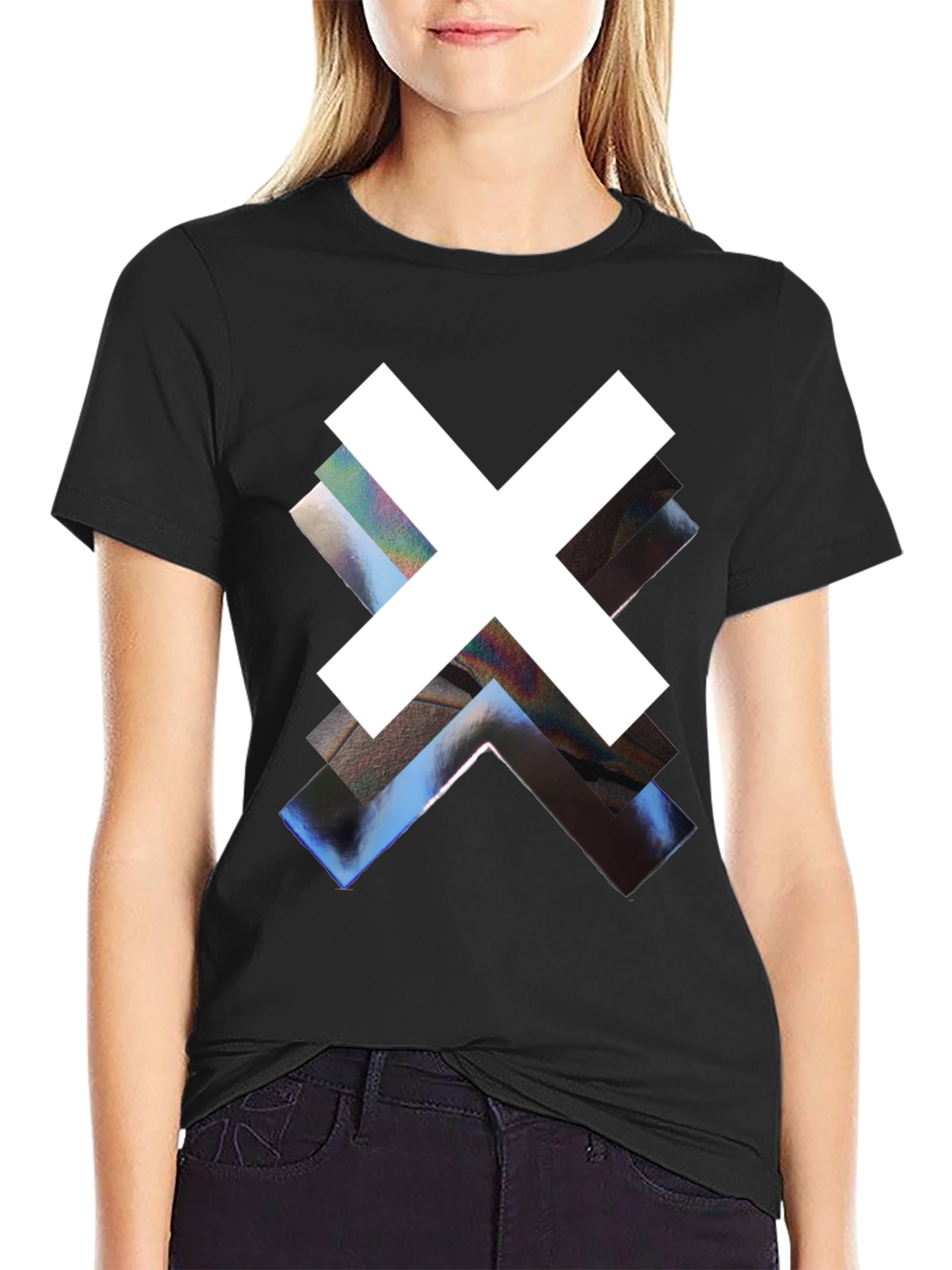 Abstract Graphic Print Black Crew Neck Tee