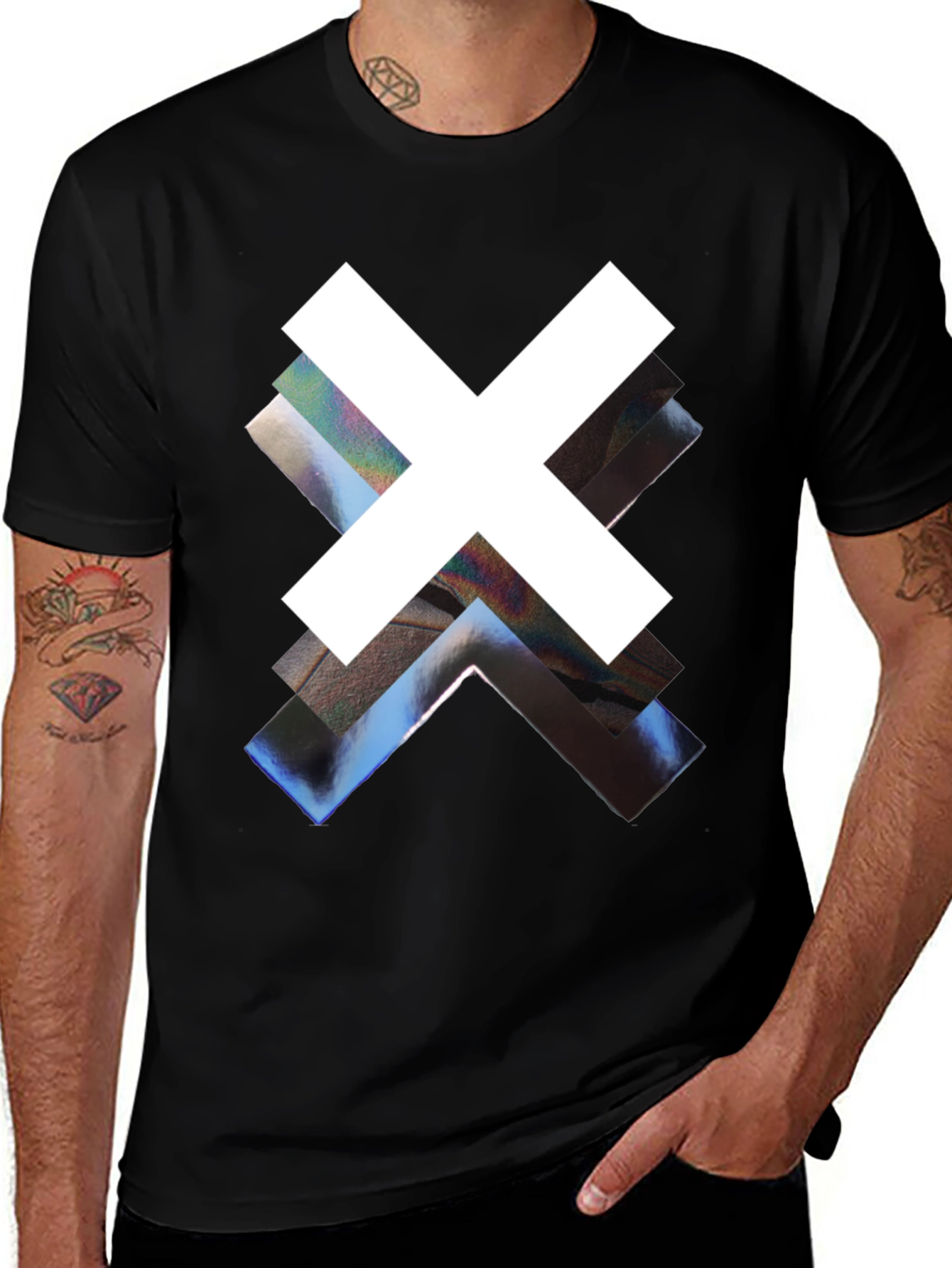 Abstract Graphic Print Black Crew Neck Tee