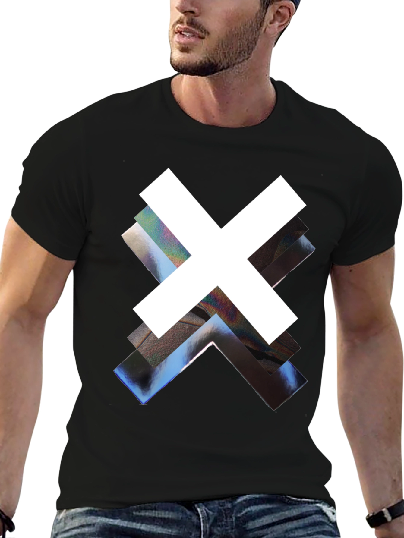 Abstract Graphic Print Black Crew Neck Tee