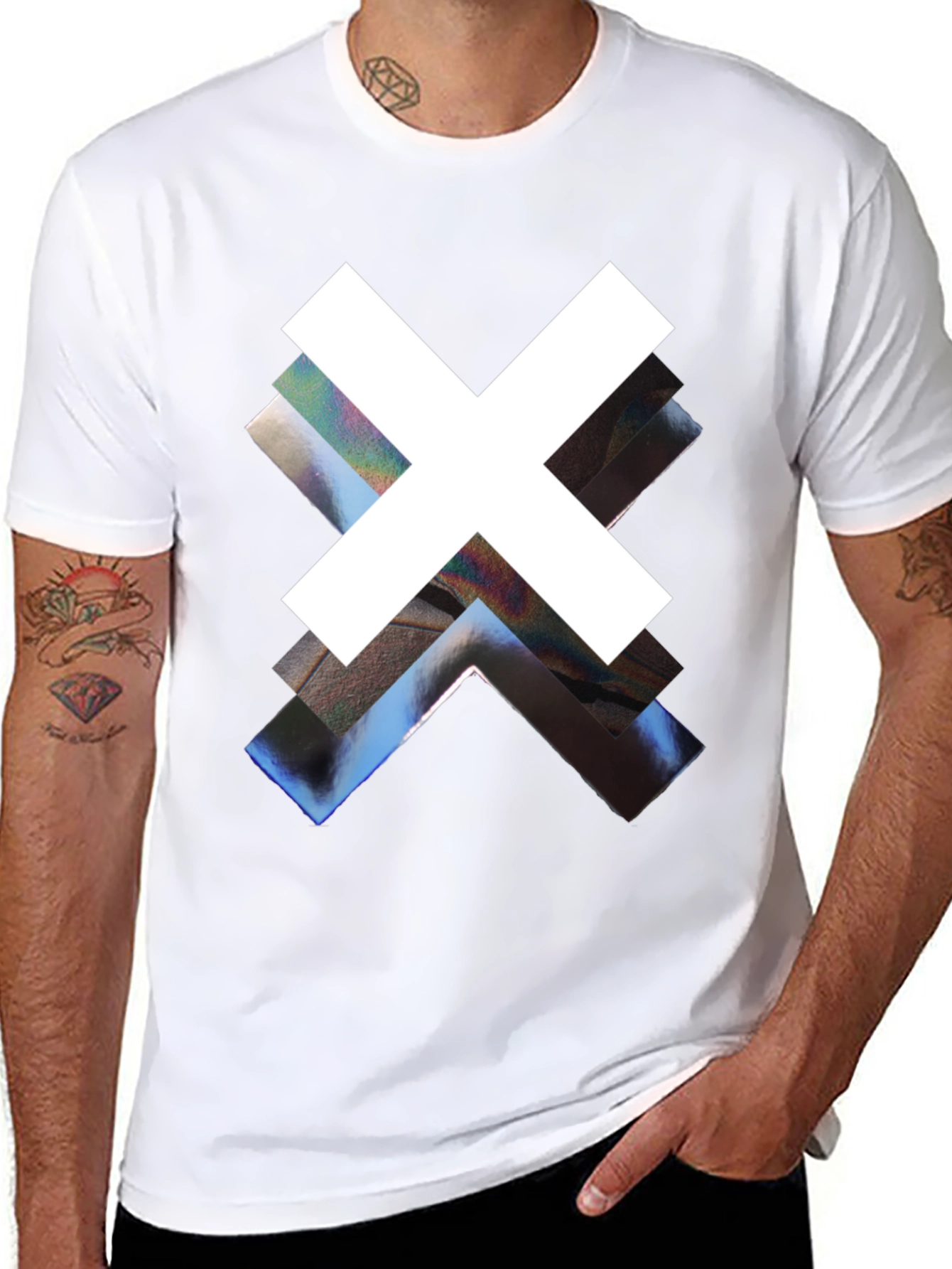 Abstract Graphic Print Black Crew Neck Tee