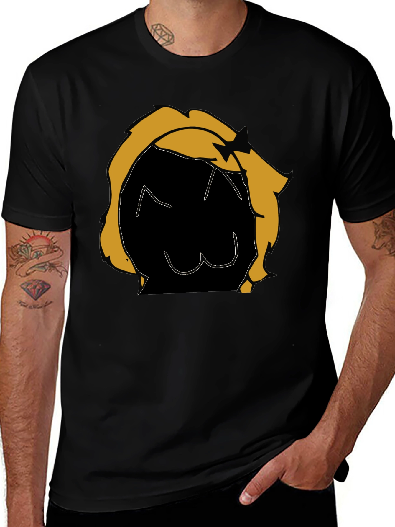 Graphic Tee: Cartoon Character Black T-Shirt
