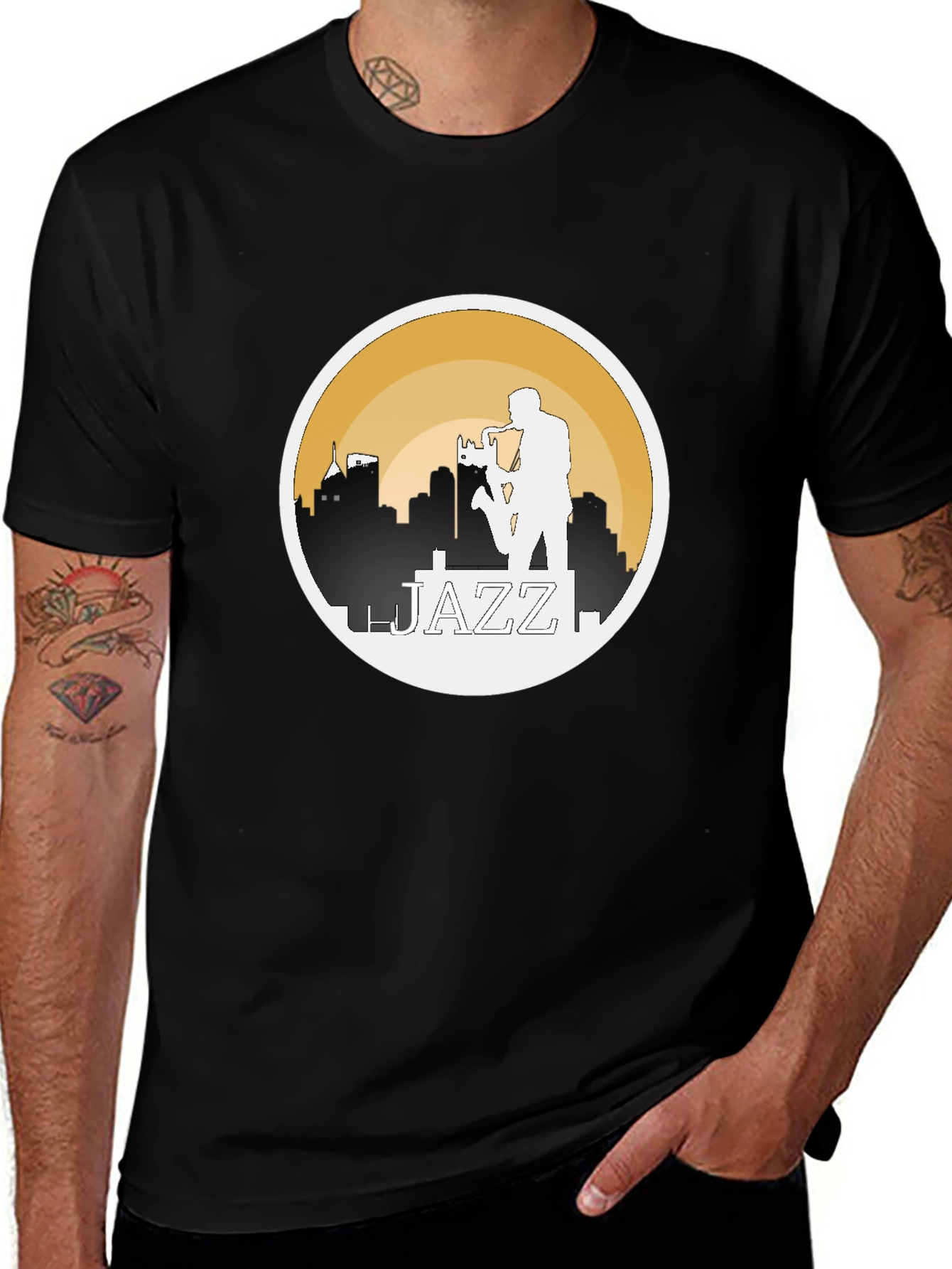 Jazz Musician Silhouette Graphic T-Shirt