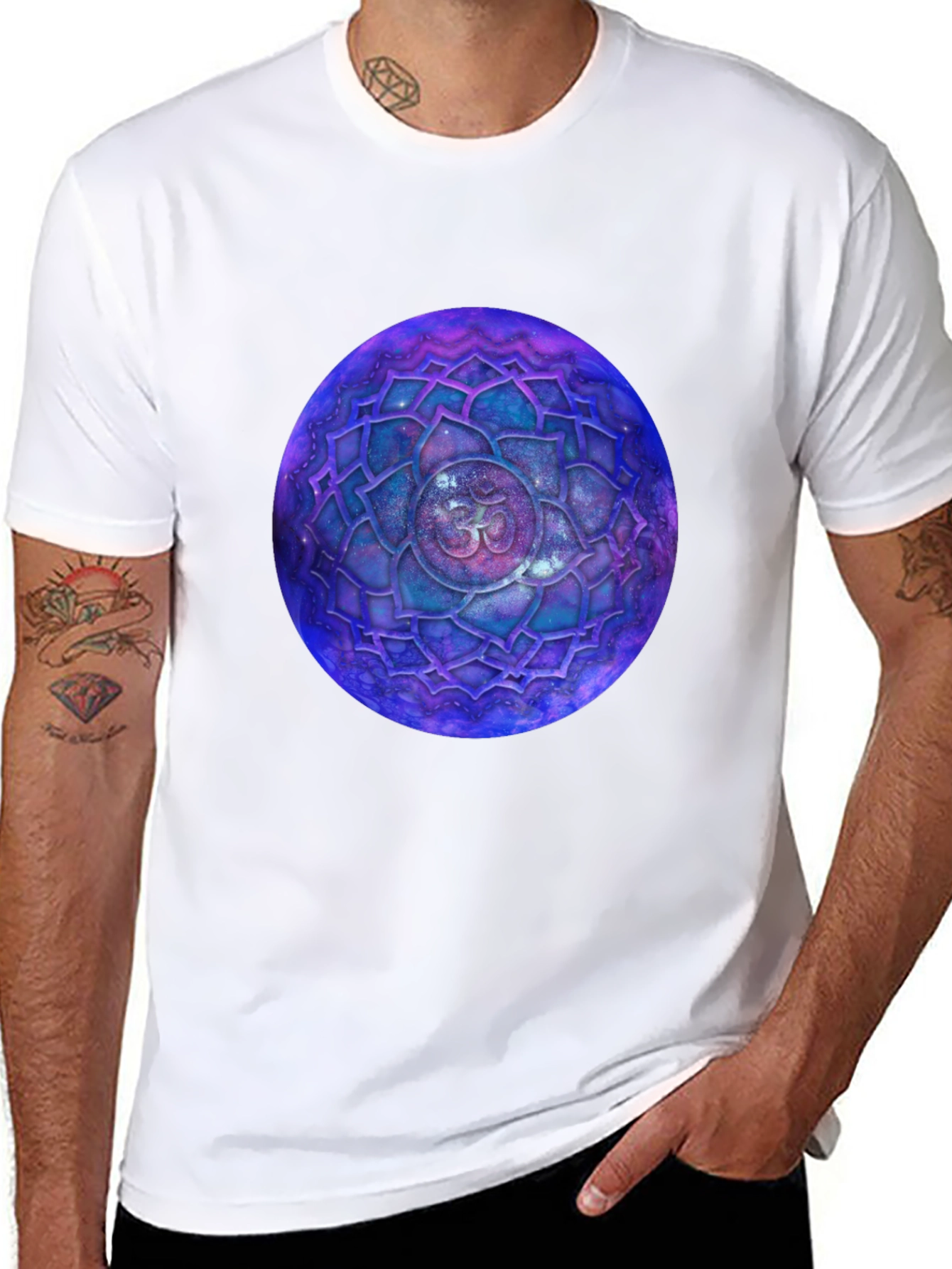 Cosmic Om Mandala Graphic Tee - Black