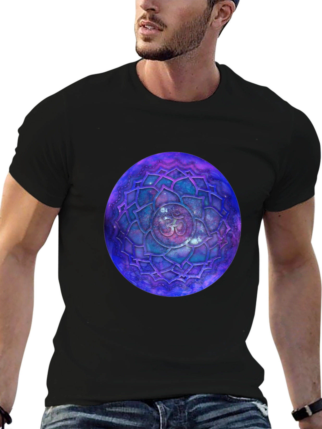 Cosmic Om Mandala Graphic Tee - Black