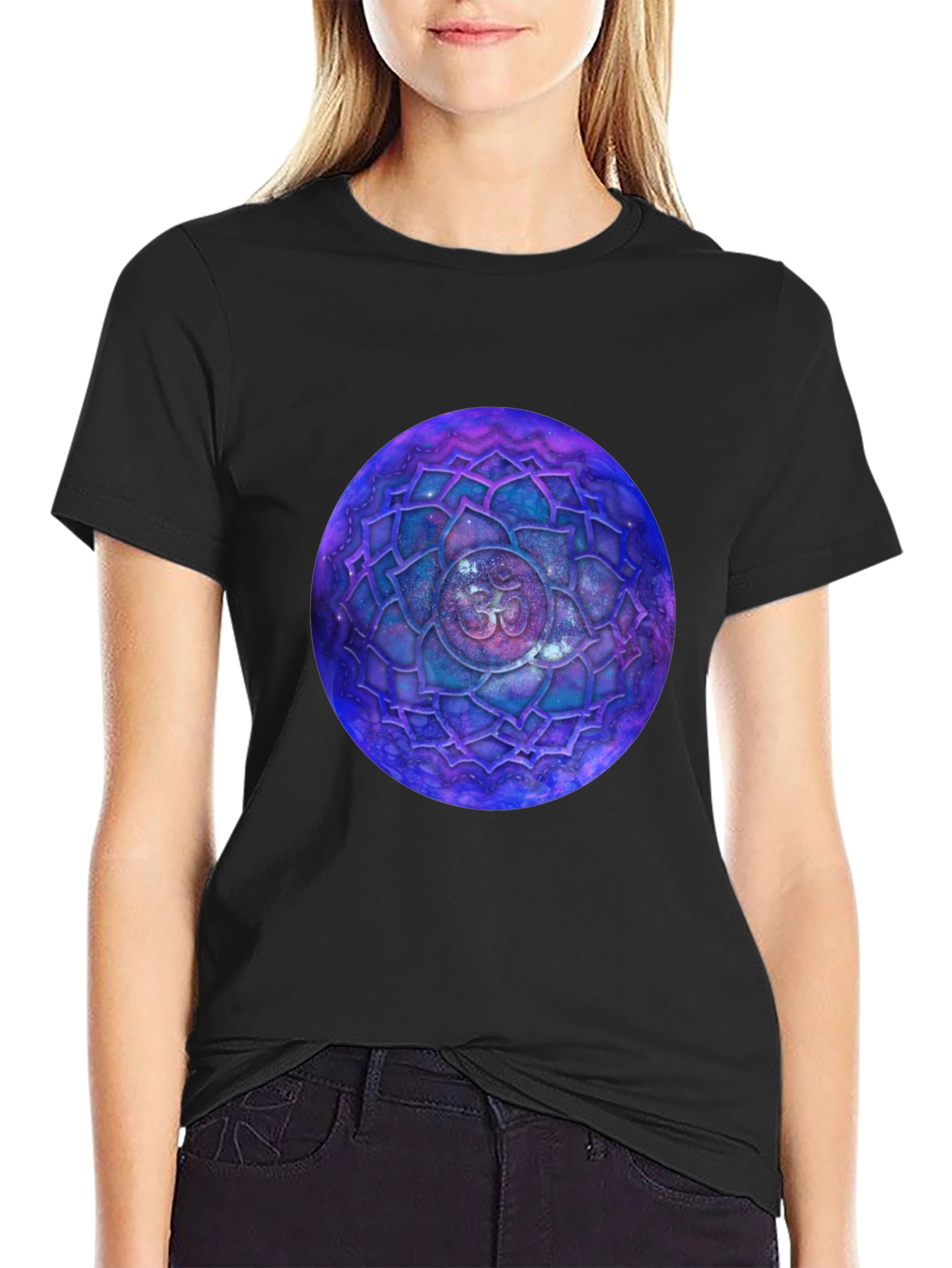 Cosmic Om Mandala Graphic Tee - Black