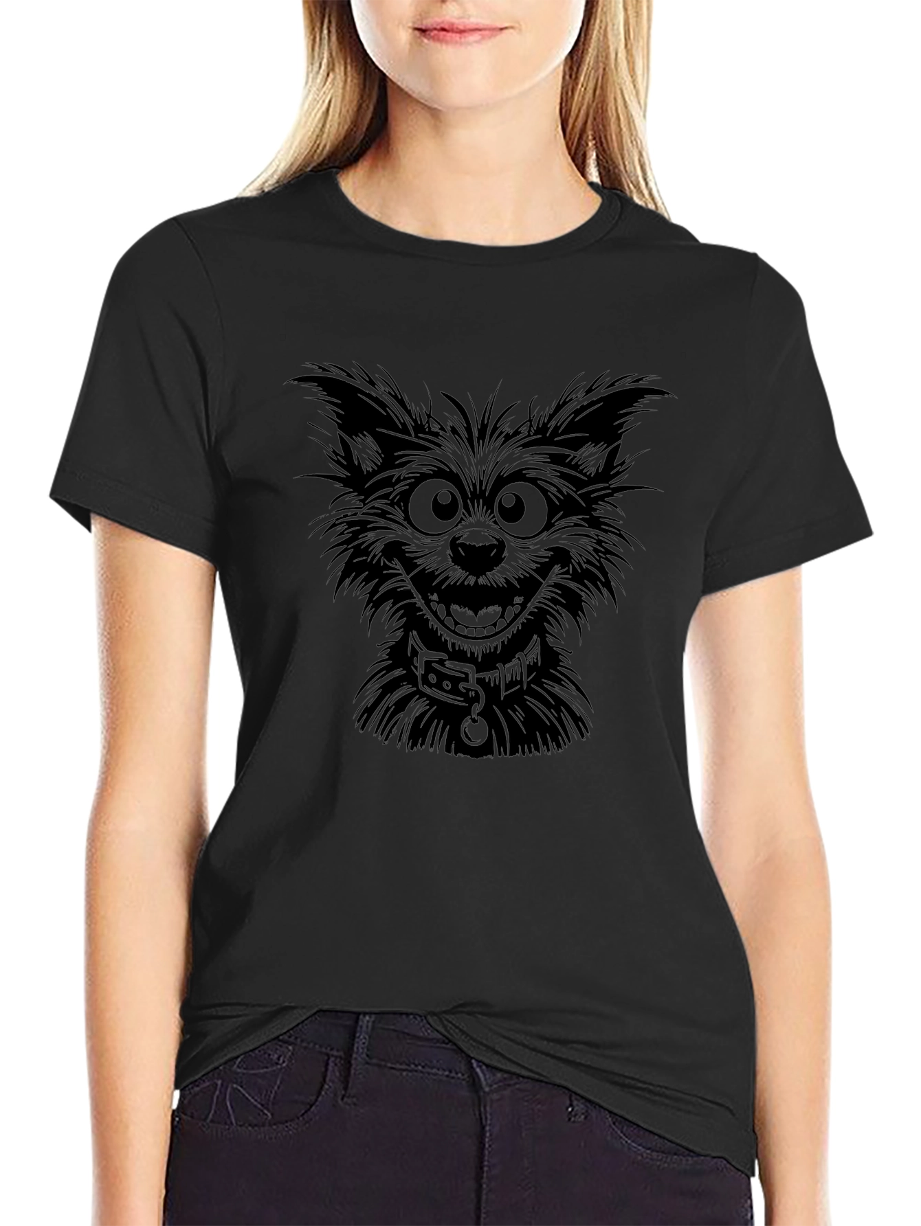 Mens Black Graphic T-Shirt - Cartoon Dog