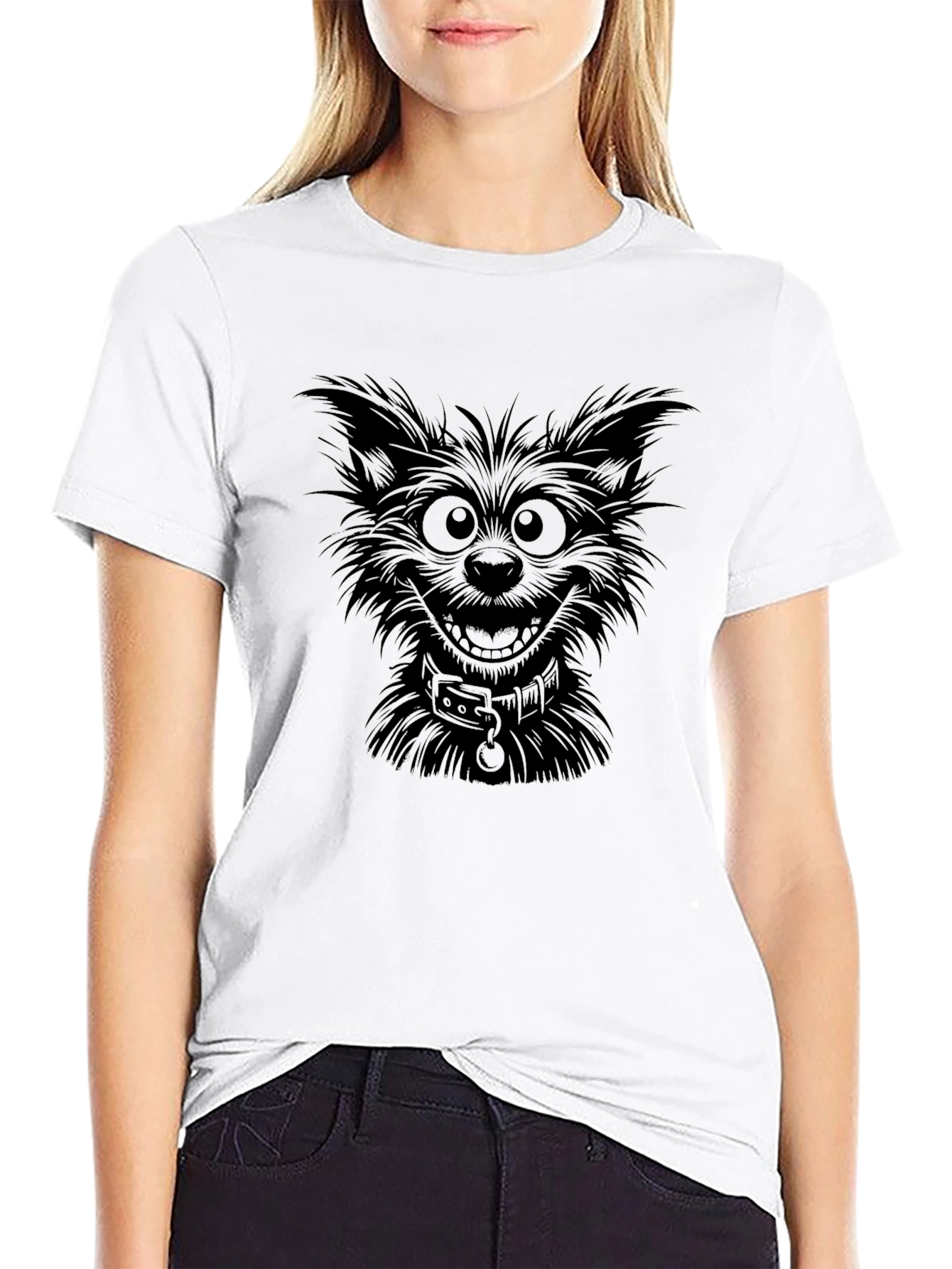 Mens Black Graphic T-Shirt - Cartoon Dog
