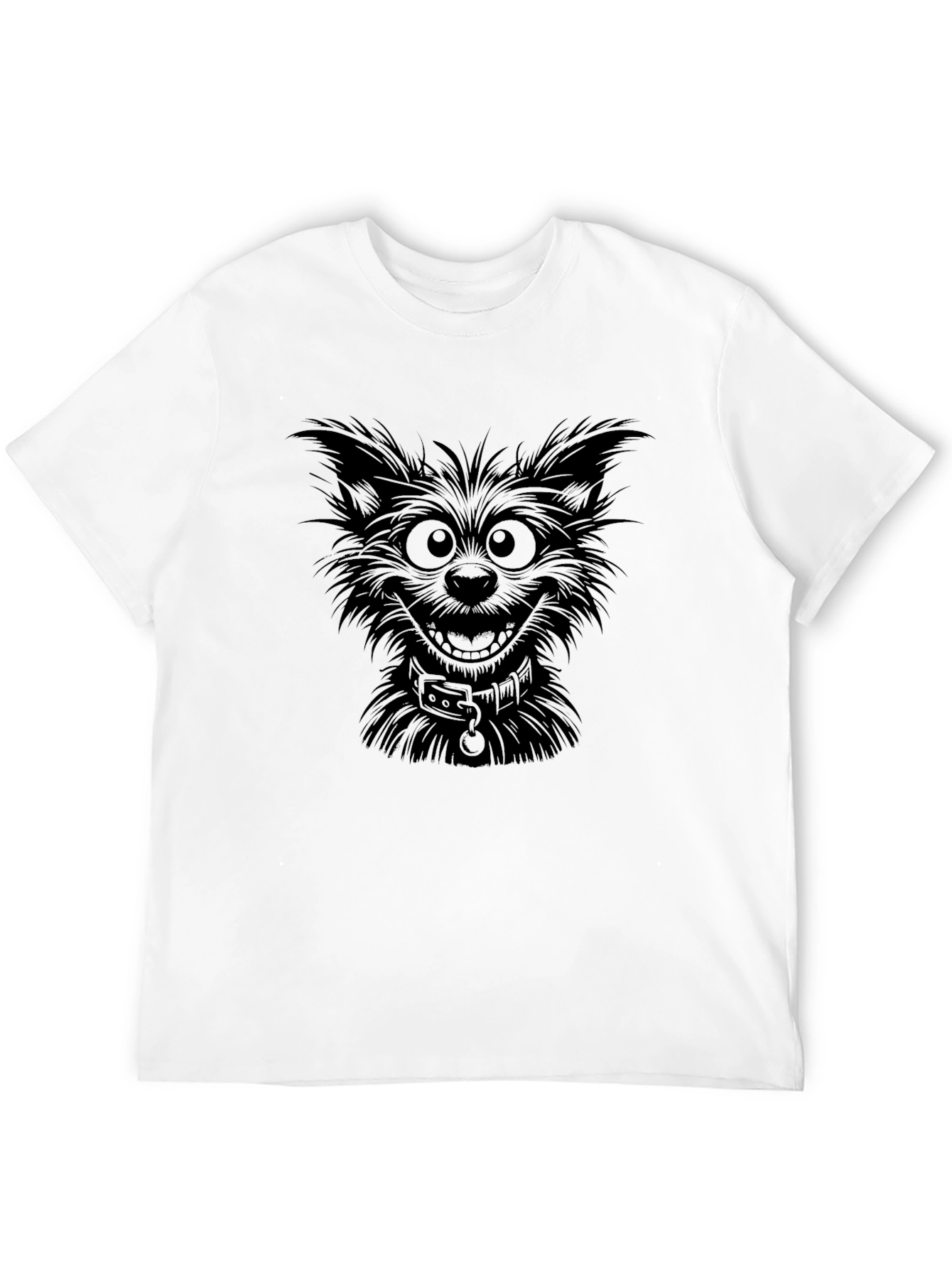 Mens Black Graphic T-Shirt - Cartoon Dog