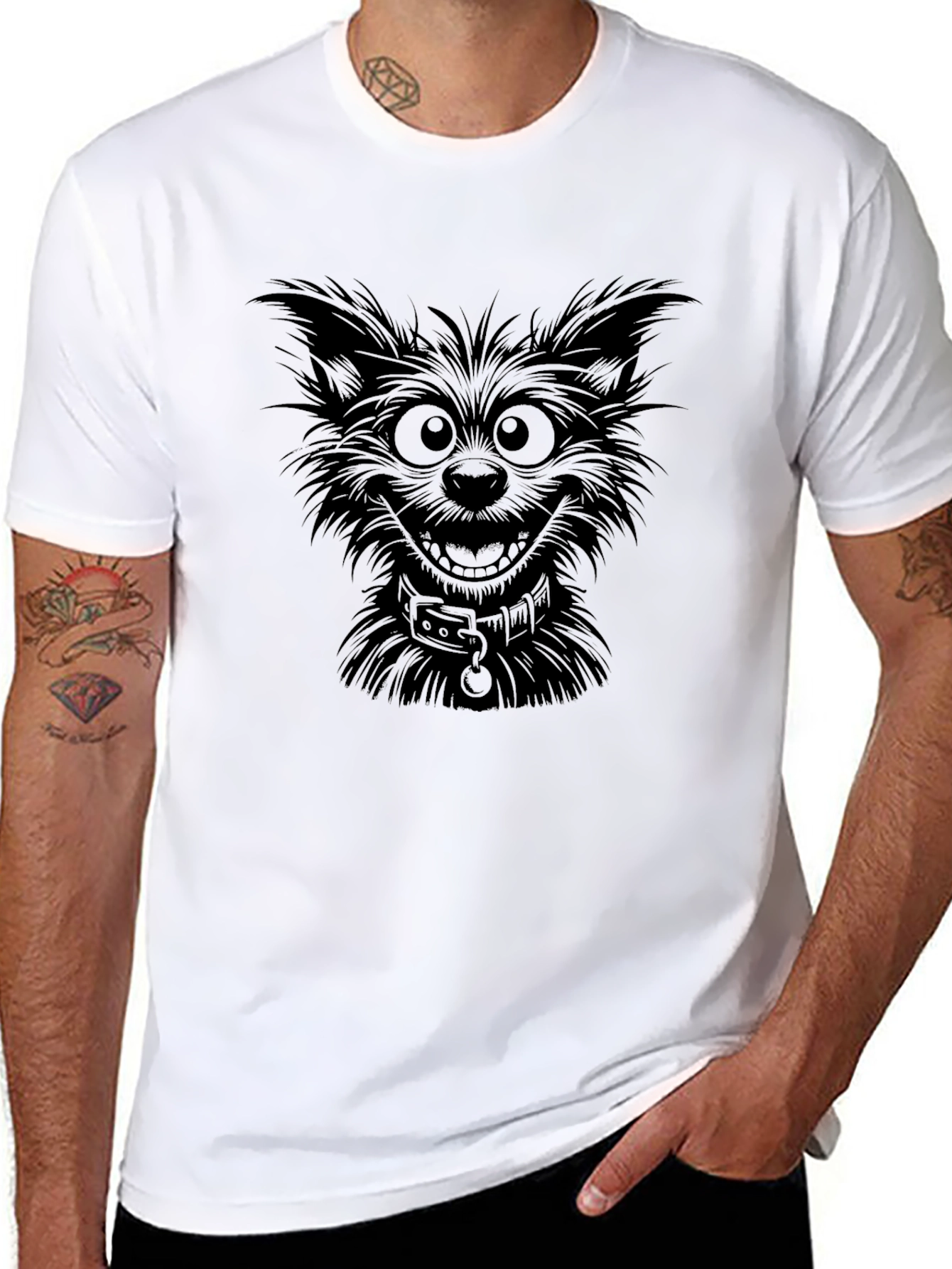 Mens Black Graphic T-Shirt - Cartoon Dog