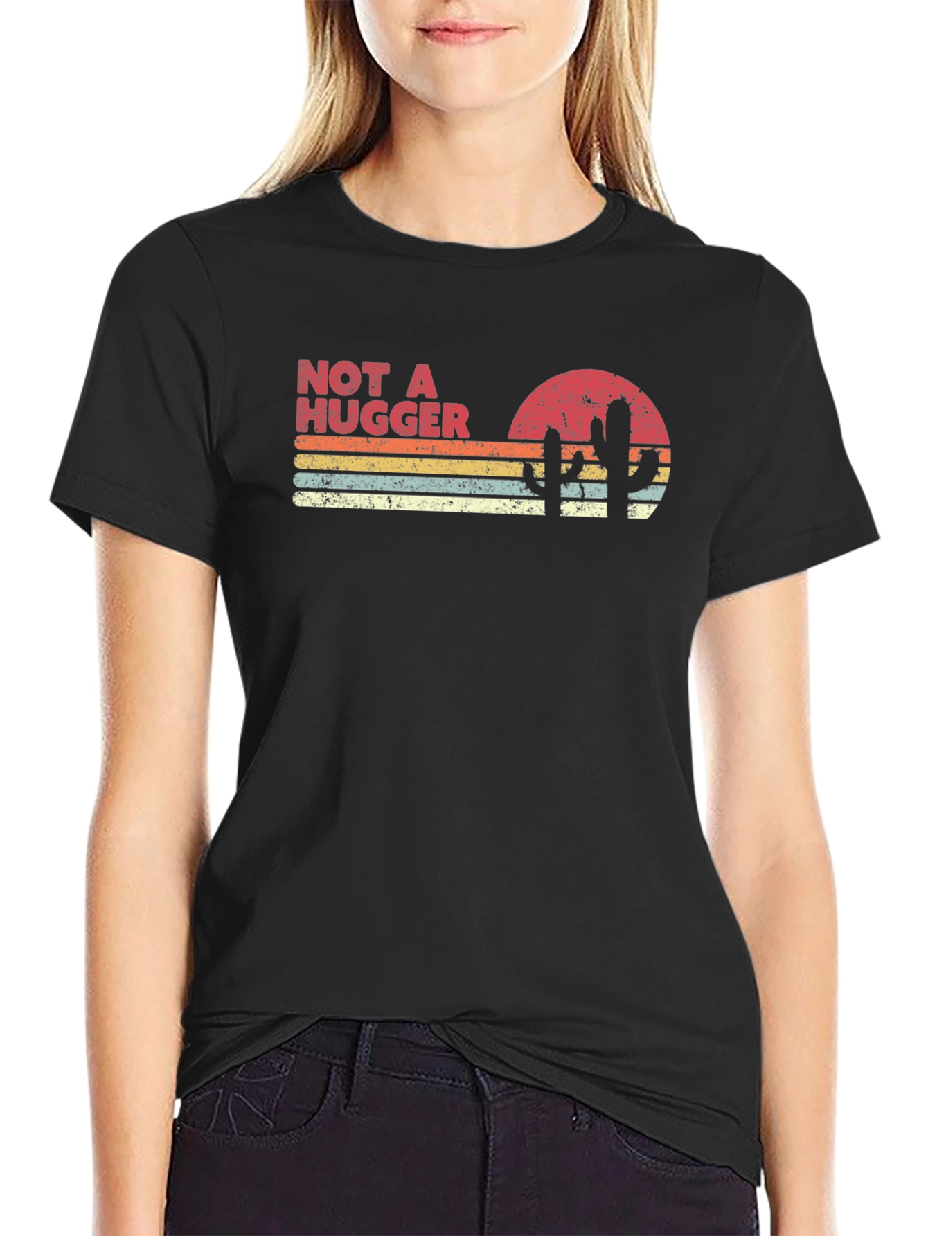 Not a Hugger Retro T-Shirt Cactus Sunset