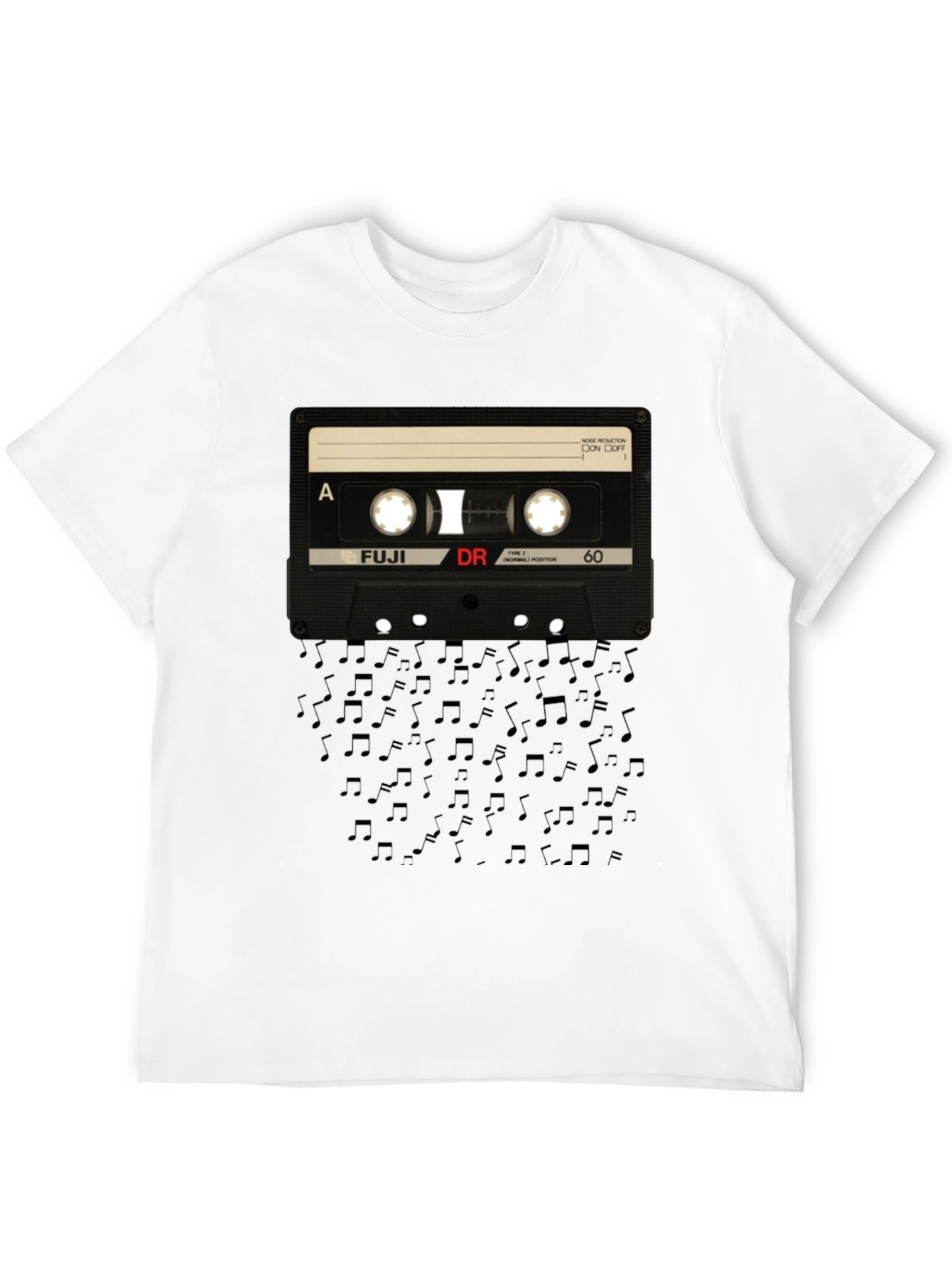 Retro Cassette Tape Music Notes Black T-Shirt