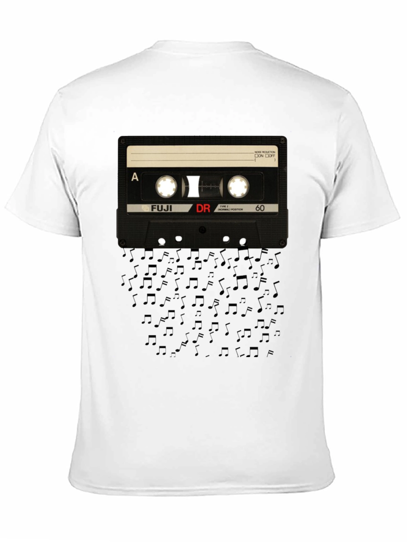 Retro Cassette Tape Music Notes Black T-Shirt