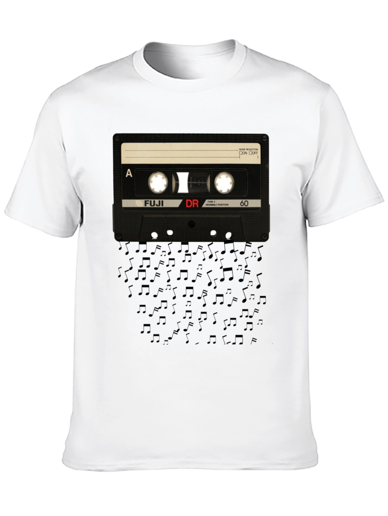 Retro Cassette Tape Music Notes Black T-Shirt