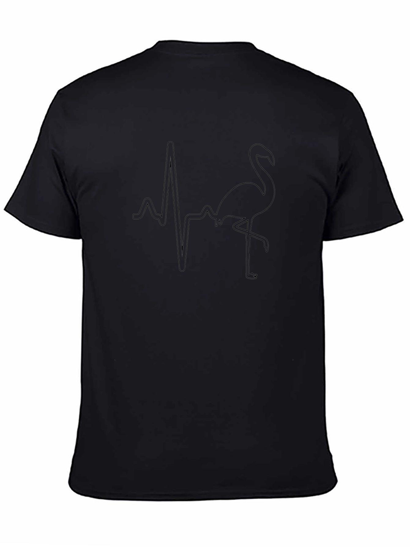 Black T-Shirt with Flamingo Heartbeat Graphic