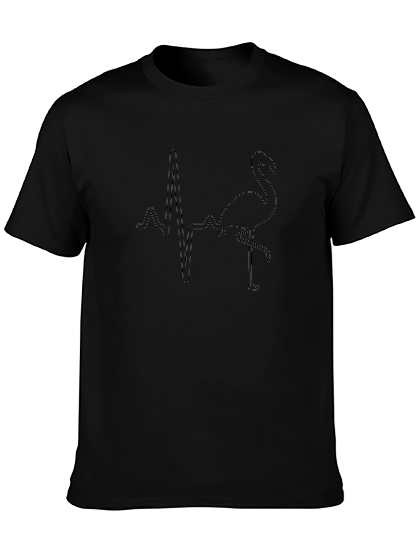 Black T-Shirt with Flamingo Heartbeat Graphic