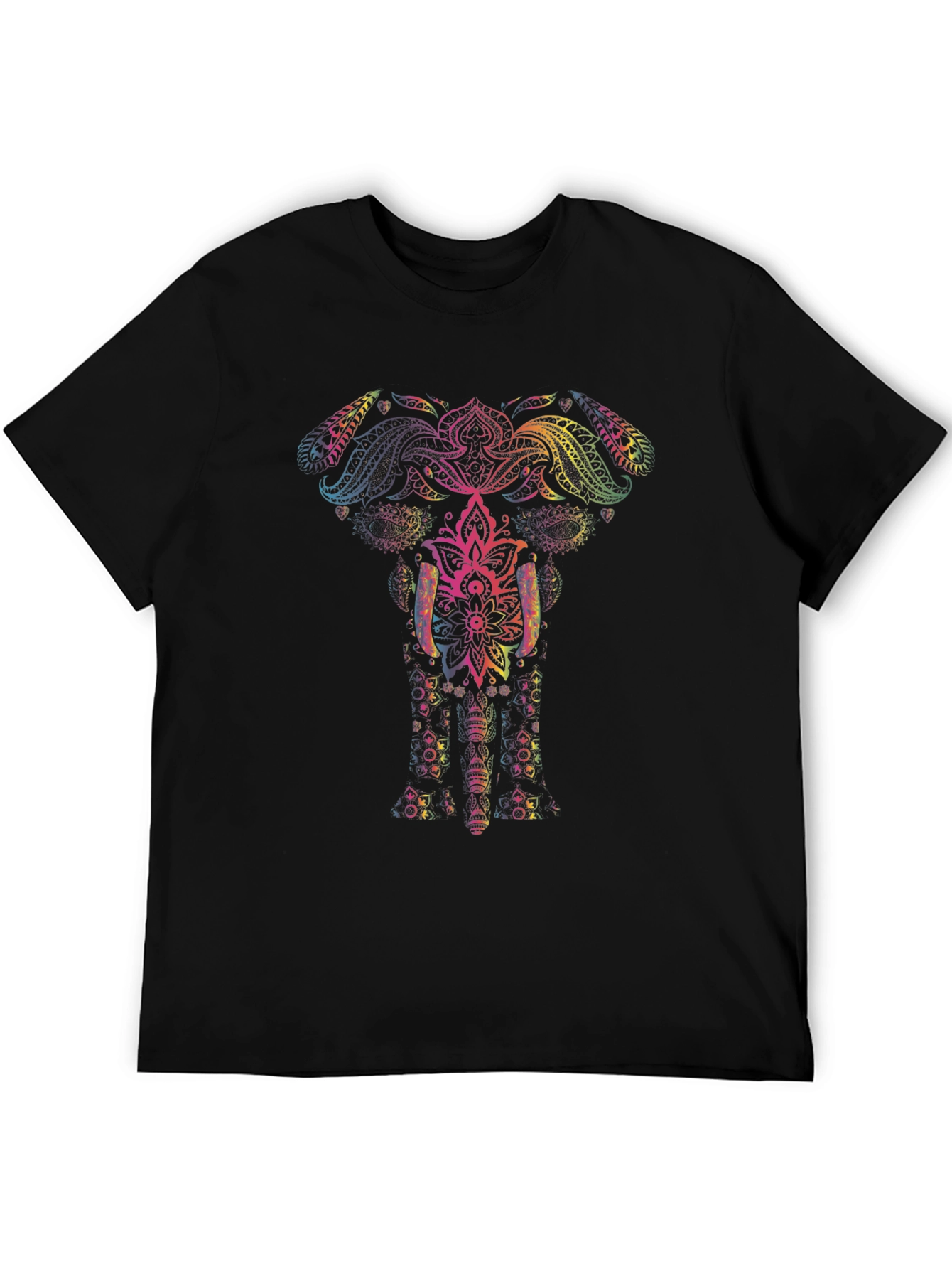 Rainbow Elephant Mandala Graphic Tee - Black