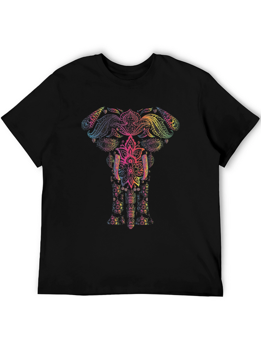 Rainbow Elephant Mandala Graphic Tee - Black