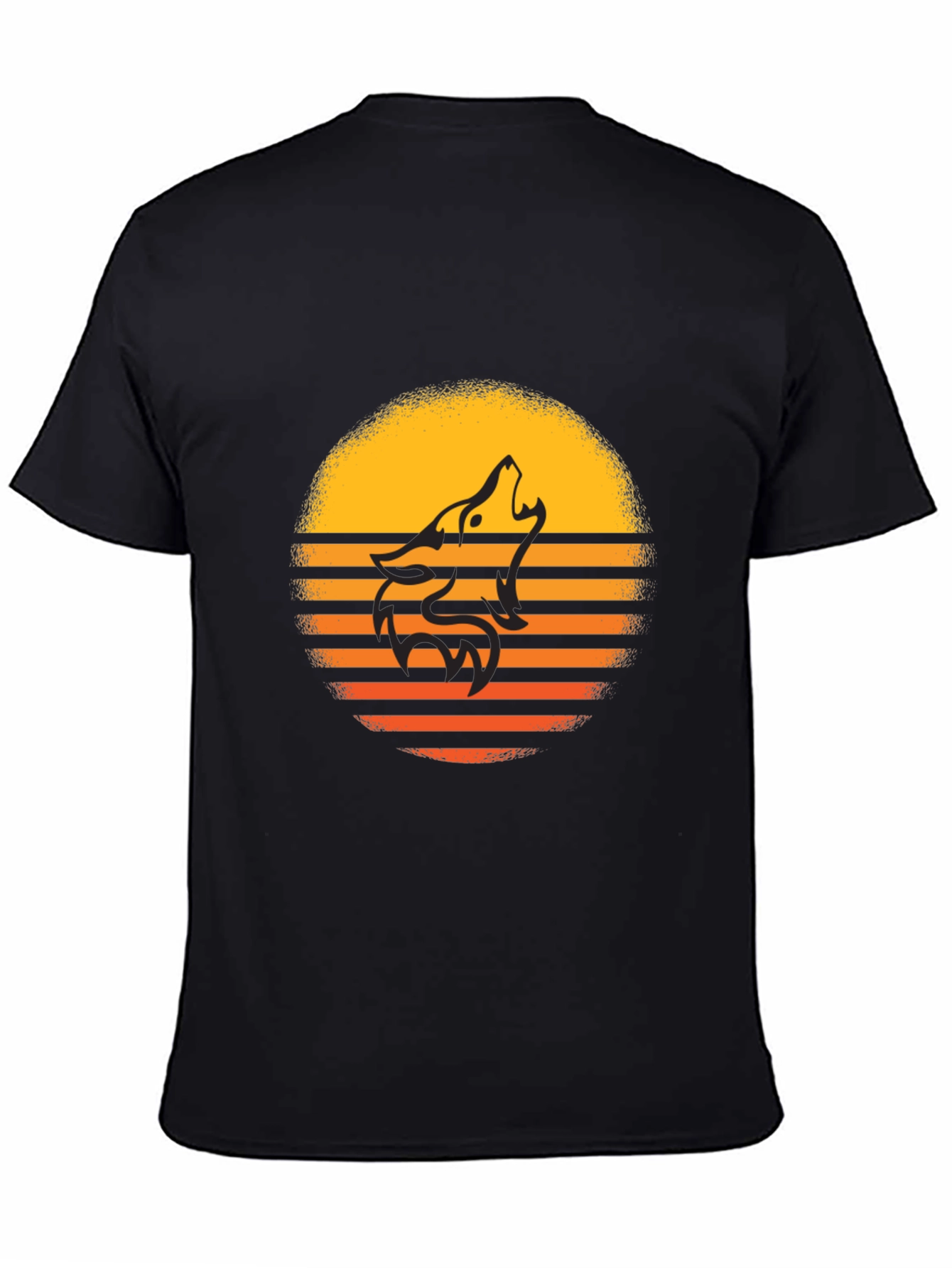 Sunset Wolf Graphic Tee - Stylish Mens Black T-Shirt