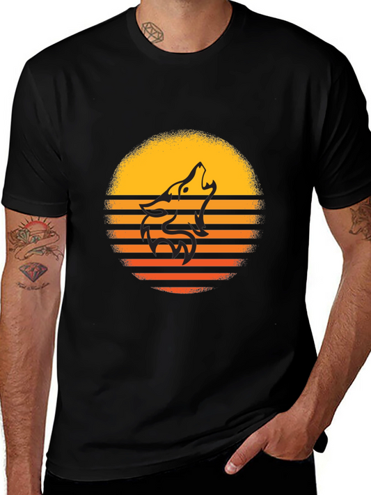 Sunset Wolf Graphic Tee - Stylish Mens Black T-Shirt