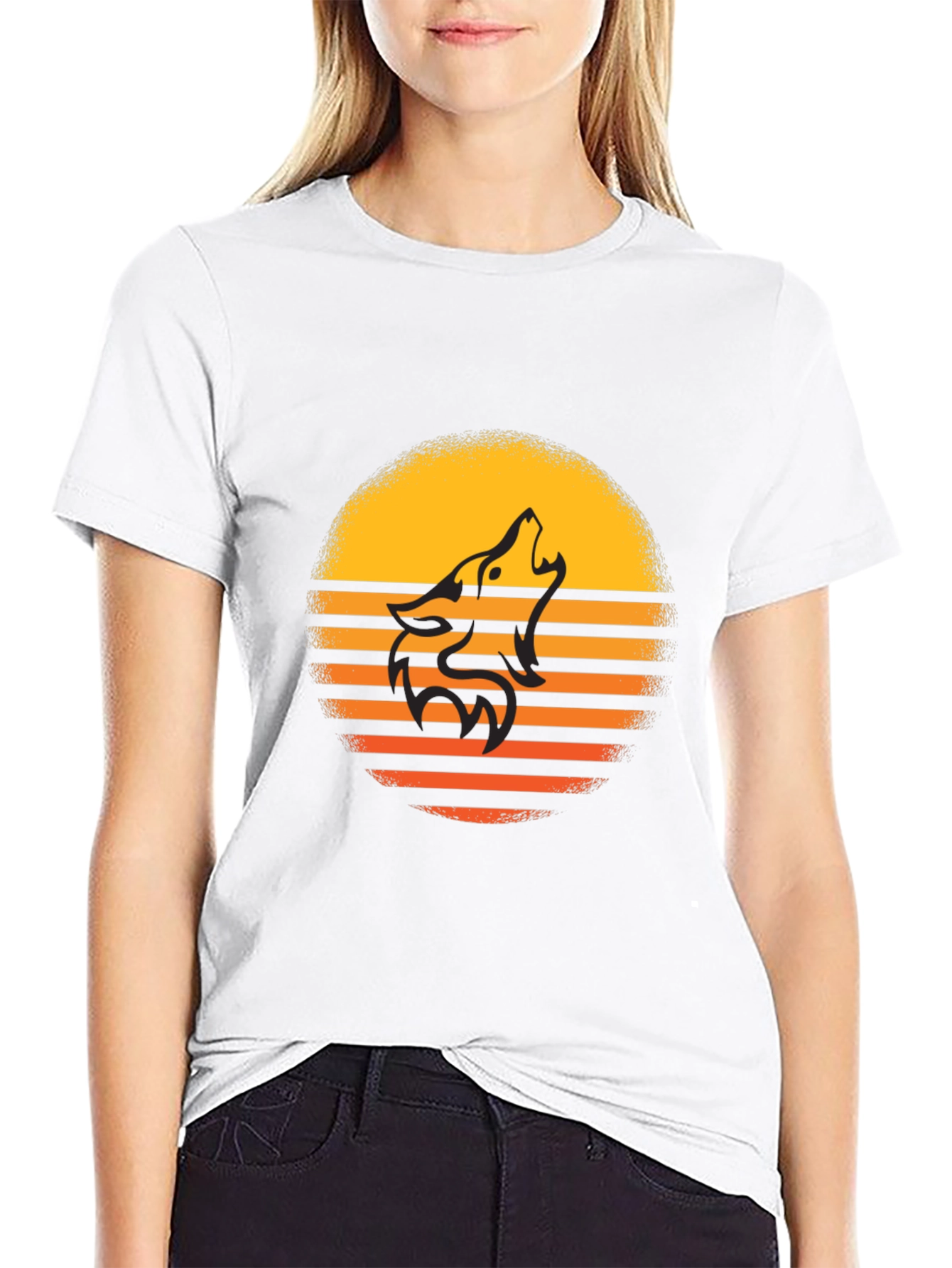 Sunset Wolf Graphic Tee - Stylish Mens Black T-Shirt