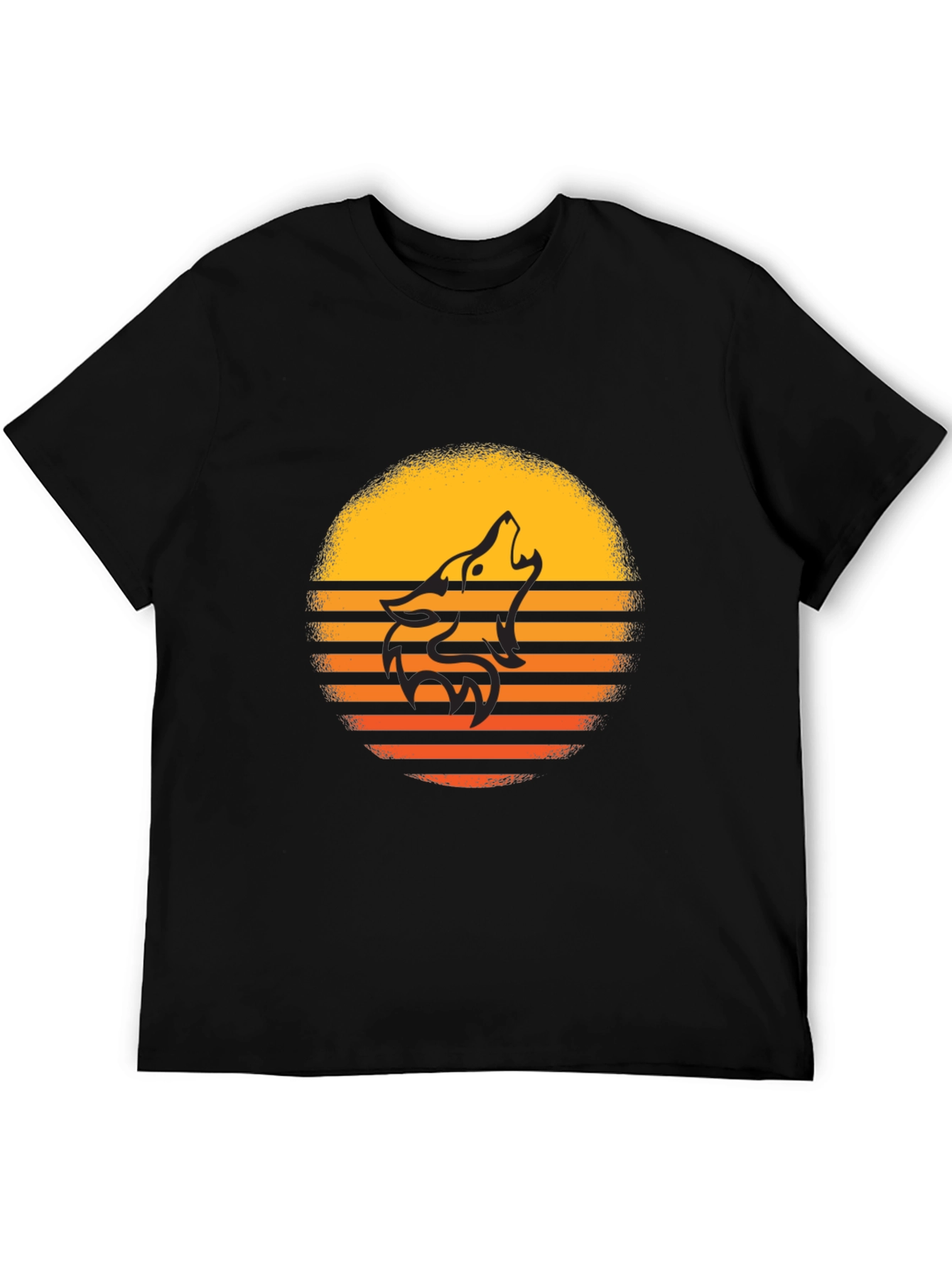 Sunset Wolf Graphic Tee - Stylish Mens Black T-Shirt