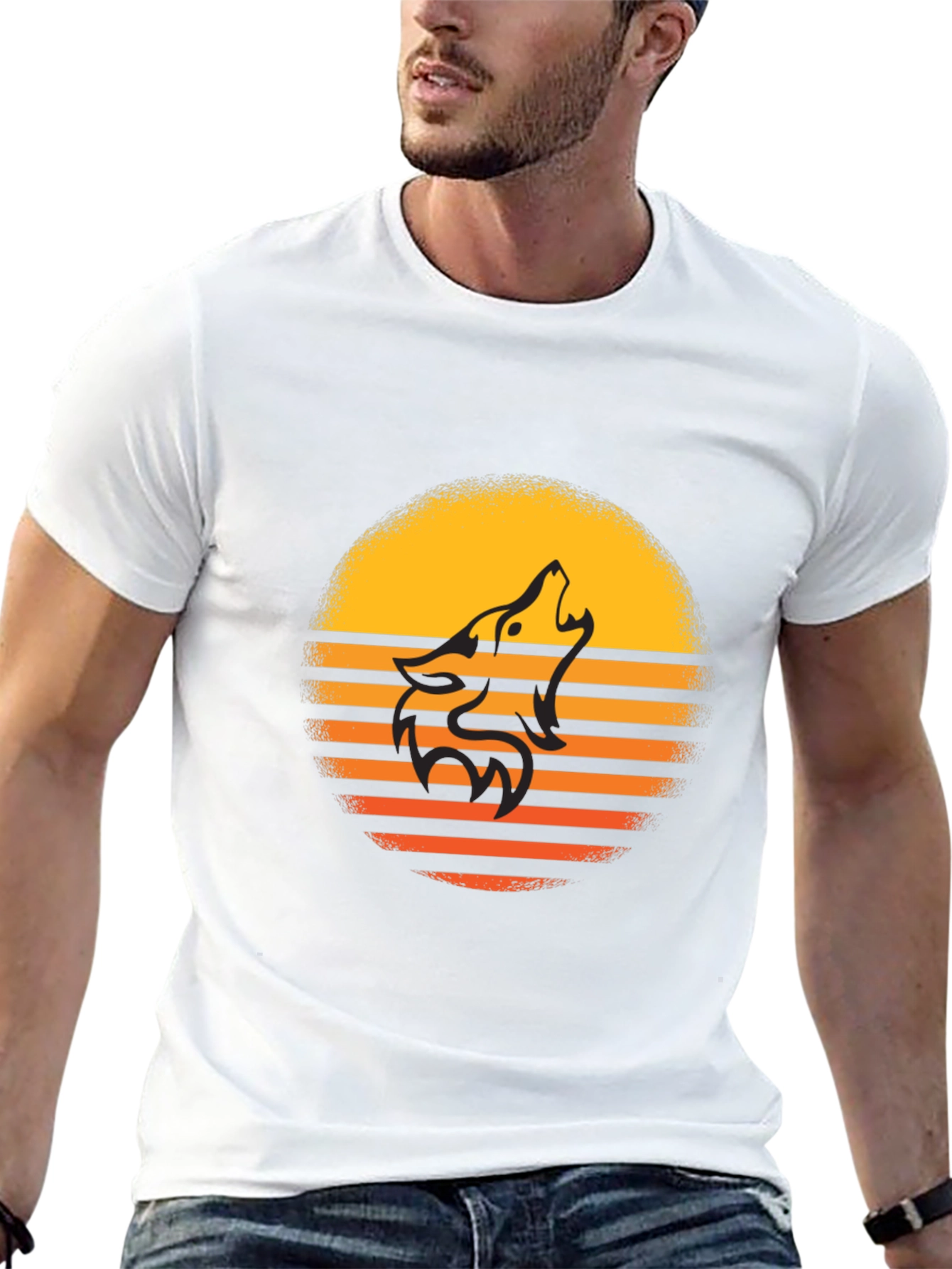 Sunset Wolf Graphic Tee - Stylish Mens Black T-Shirt