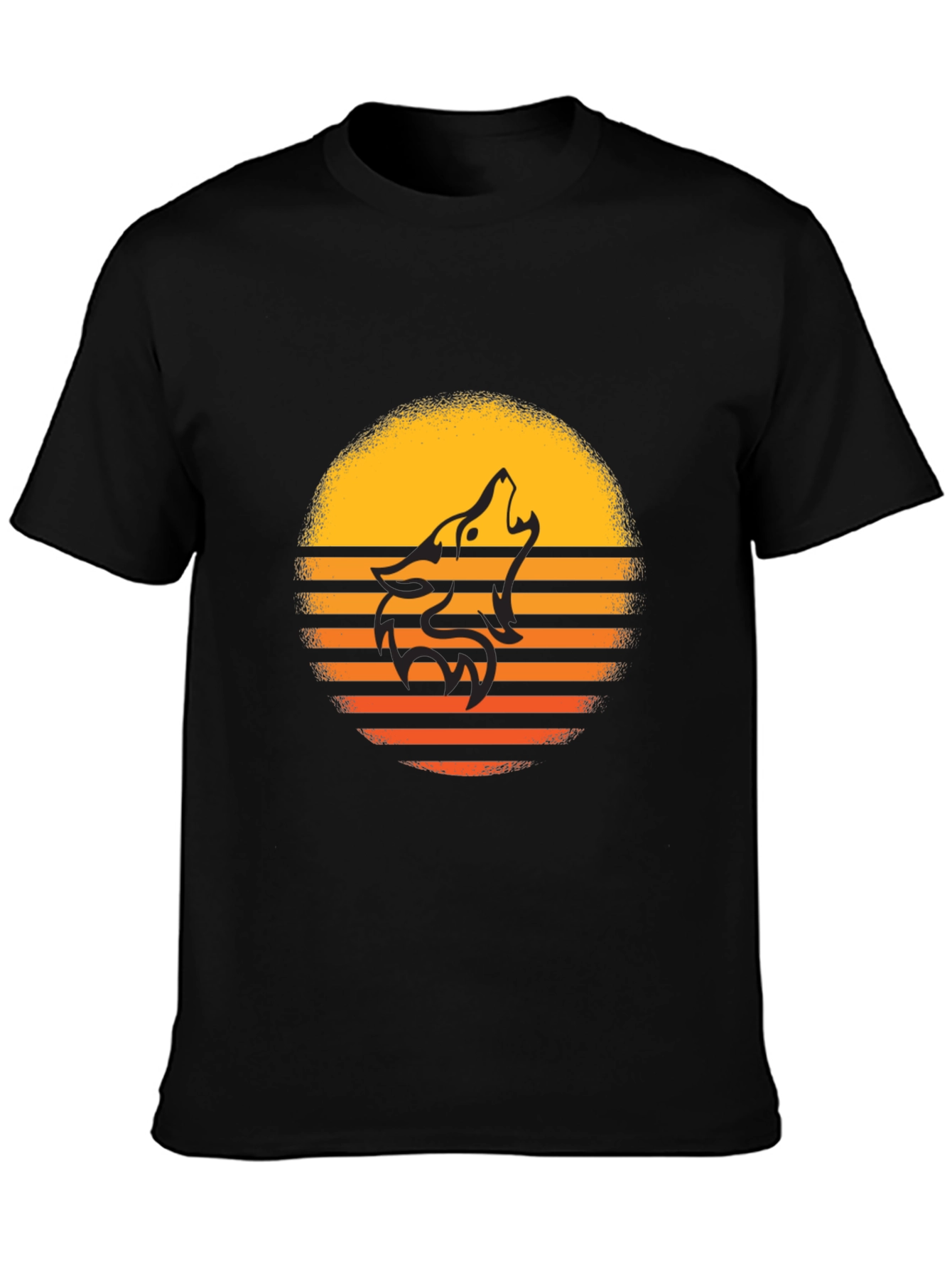 Sunset Wolf Graphic Tee - Stylish Mens Black T-Shirt