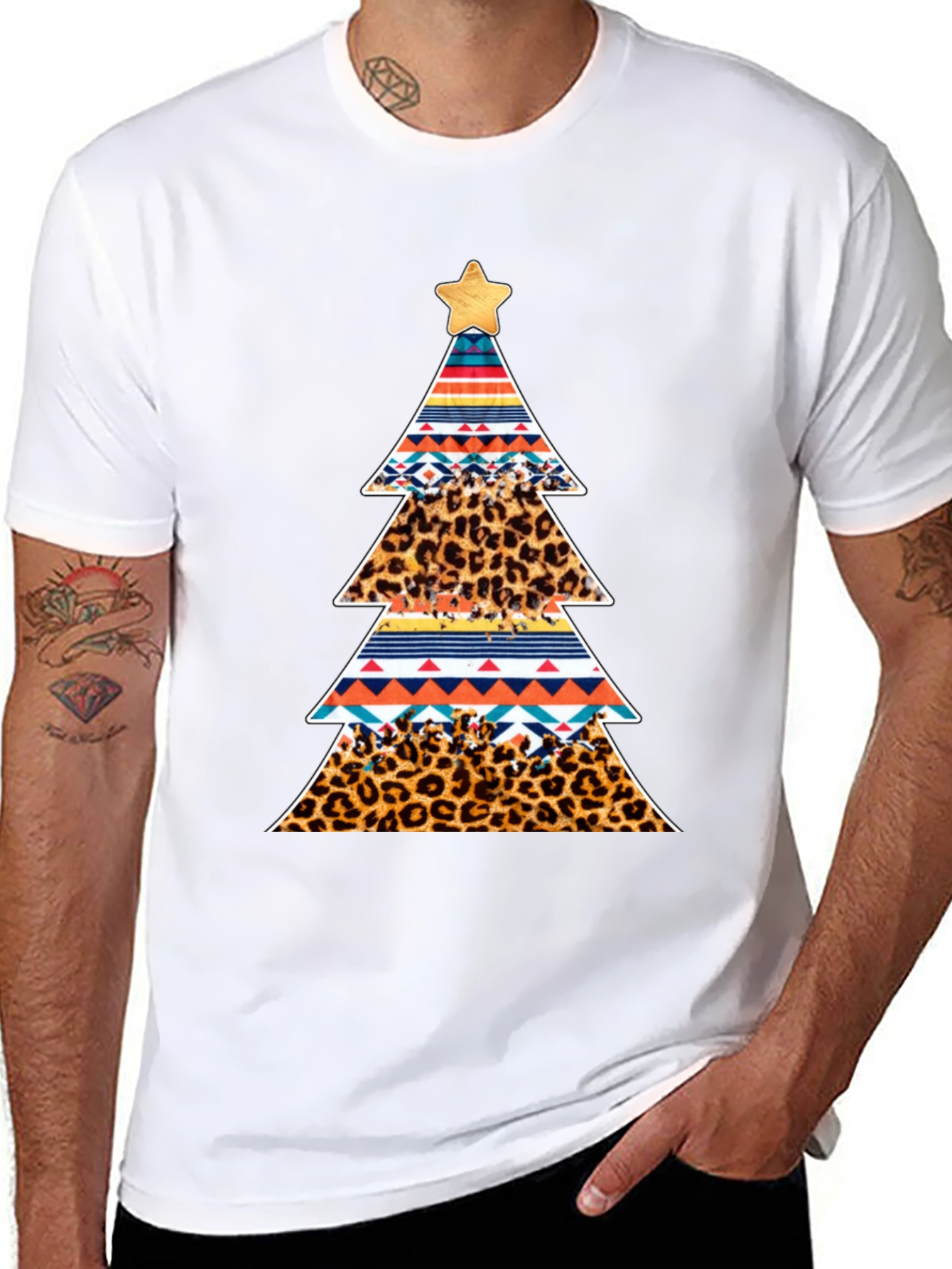 Festive Christmas Tree Pattern T-Shirt