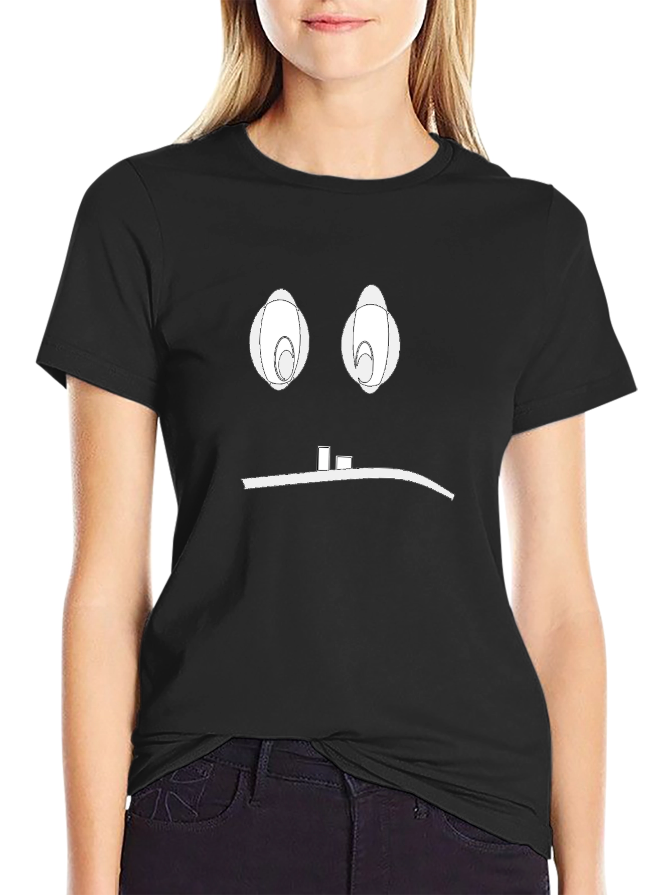 Funny Cartoon Face Black T-Shirt