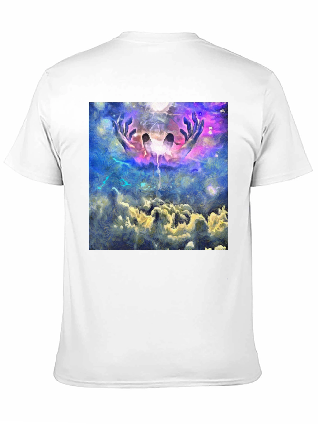 Abstract Hands in Sky Graphic Black T-Shirt