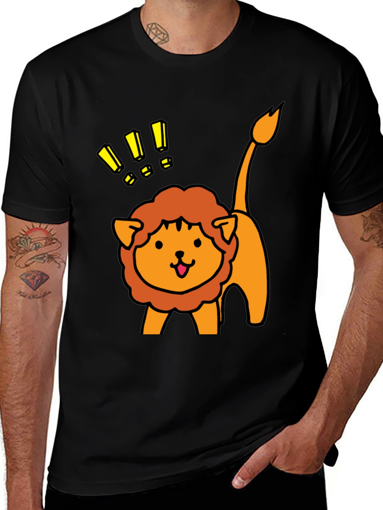 Cute Lion Graphic Tee - Black Cotton T-Shirt